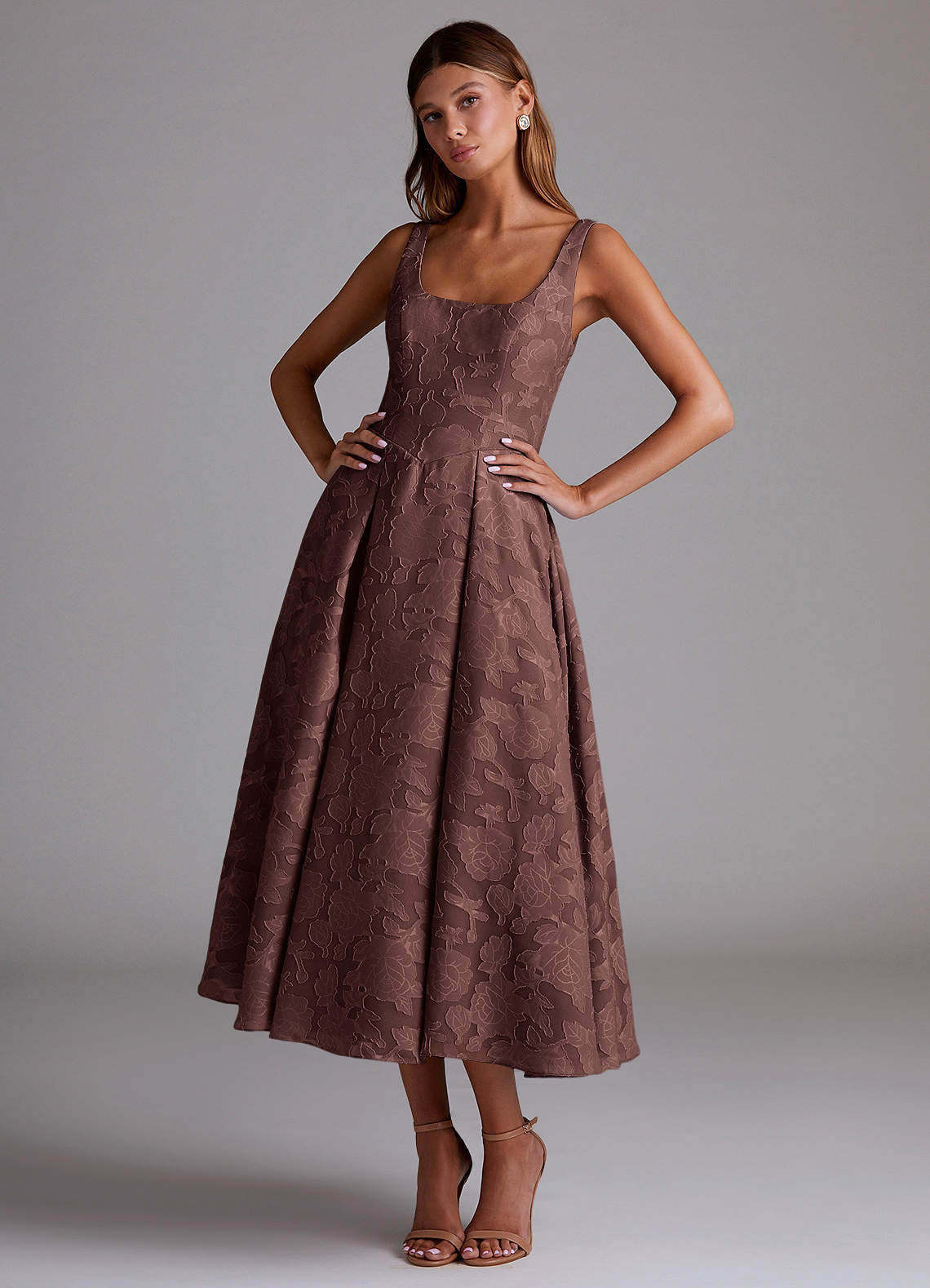 Azazie Amalie Bridesmaid Dresses Espresso A-Line Pleated Floral Burnout Dress image1