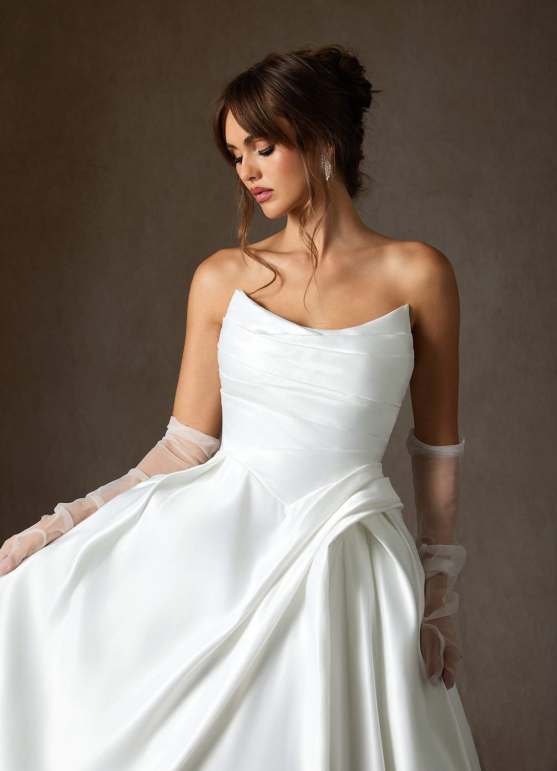 Azazie Adelise Wedding Dresses Diamond White Ball-Gown Strapless Satin Dress image5