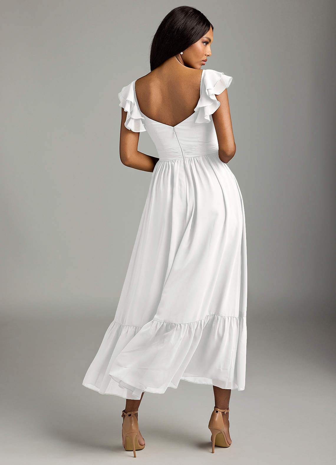 Azazie Anaya Bridesmaid Dresses White A-Line Sweetheart Neckline Chiffon Dress image4