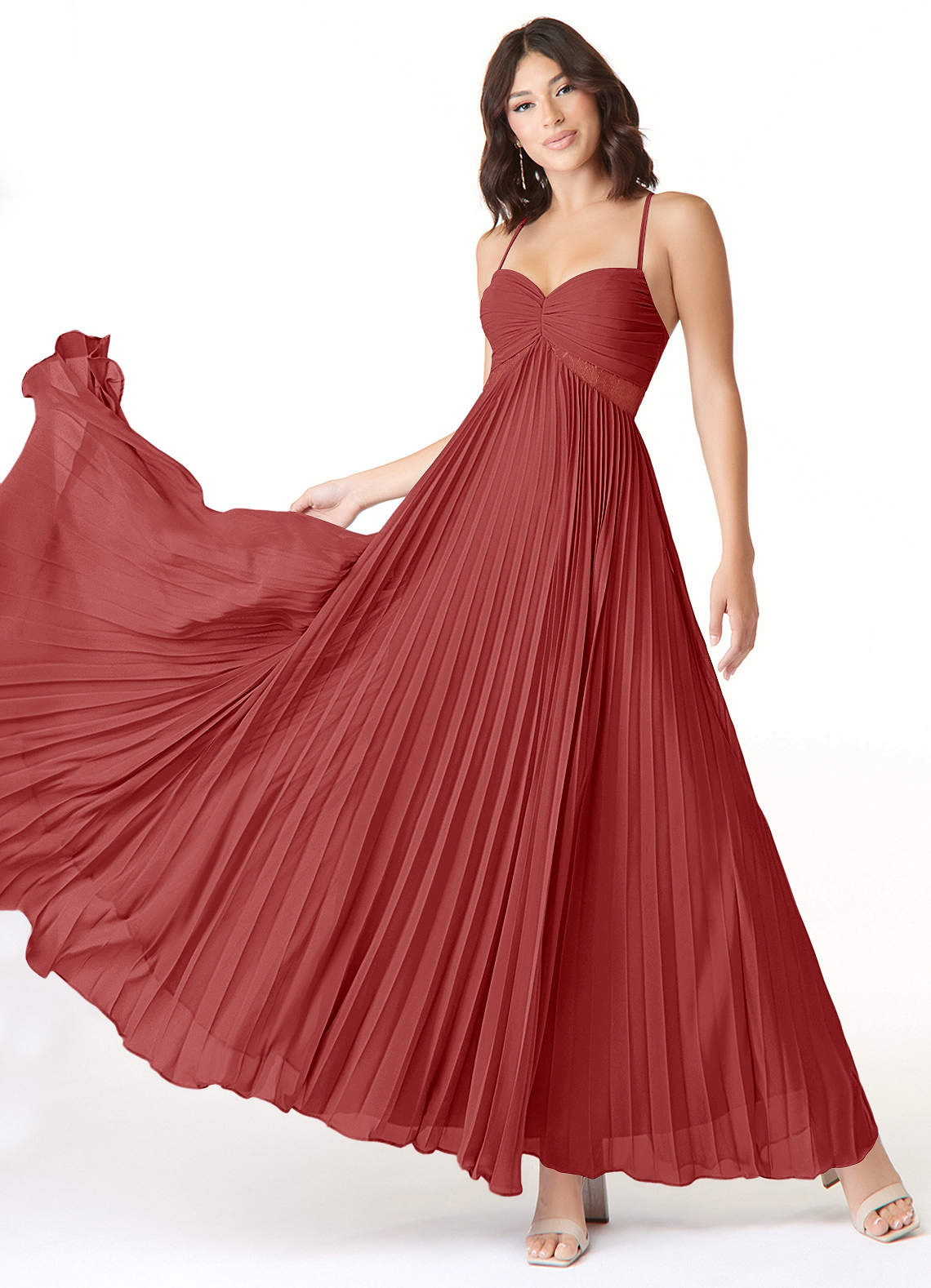 Azazie Devyn Bridesmaid Dresses Rust A-Line Corset Chiffon Dress image1