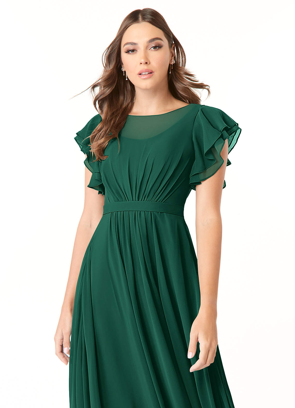 Azazie Daphne Modest Bridesmaid Dresses A-Line Ruffled Chiffon Floor-Length Dress image3