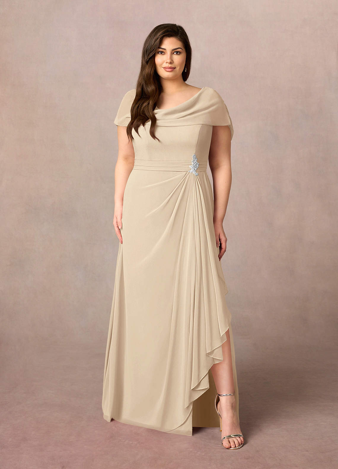 Azazie Mary Mother of the Bride Dresses Champagne A-Line Side Slit Chiffon Dress image5