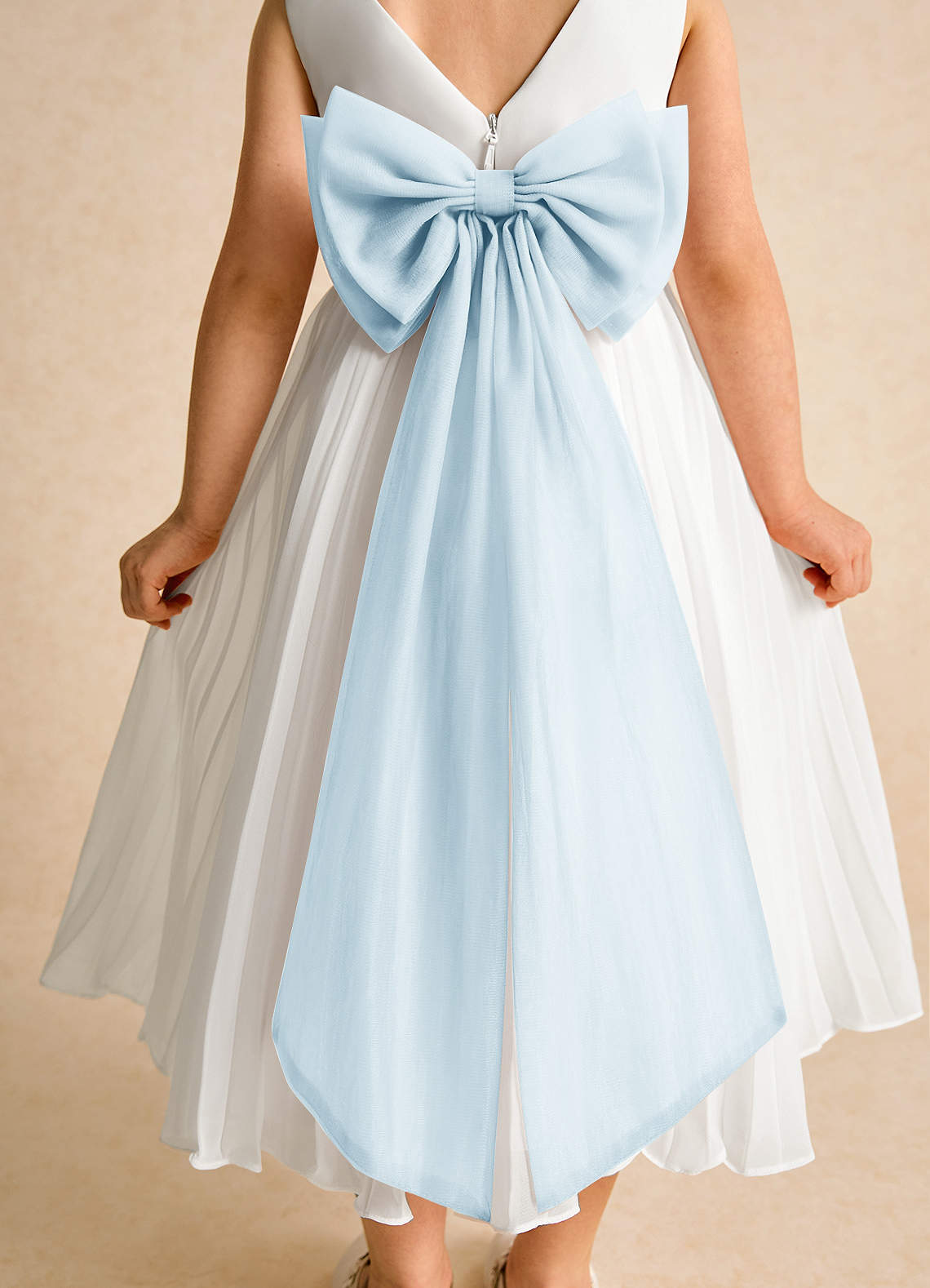 Azazie Margot Flower Girl Dresses Ivory Sky Blue A-Line Pleated Chiffon Dress image7