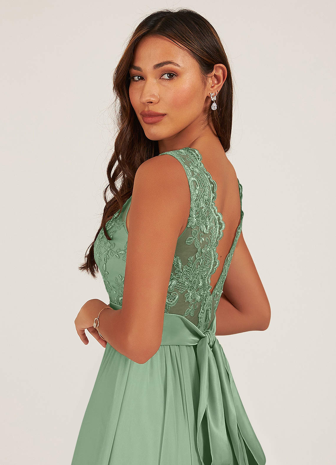 Azazie Gertrude At-home Try On Dresses Mulberry A-Line Lace Chiffon Dress image13