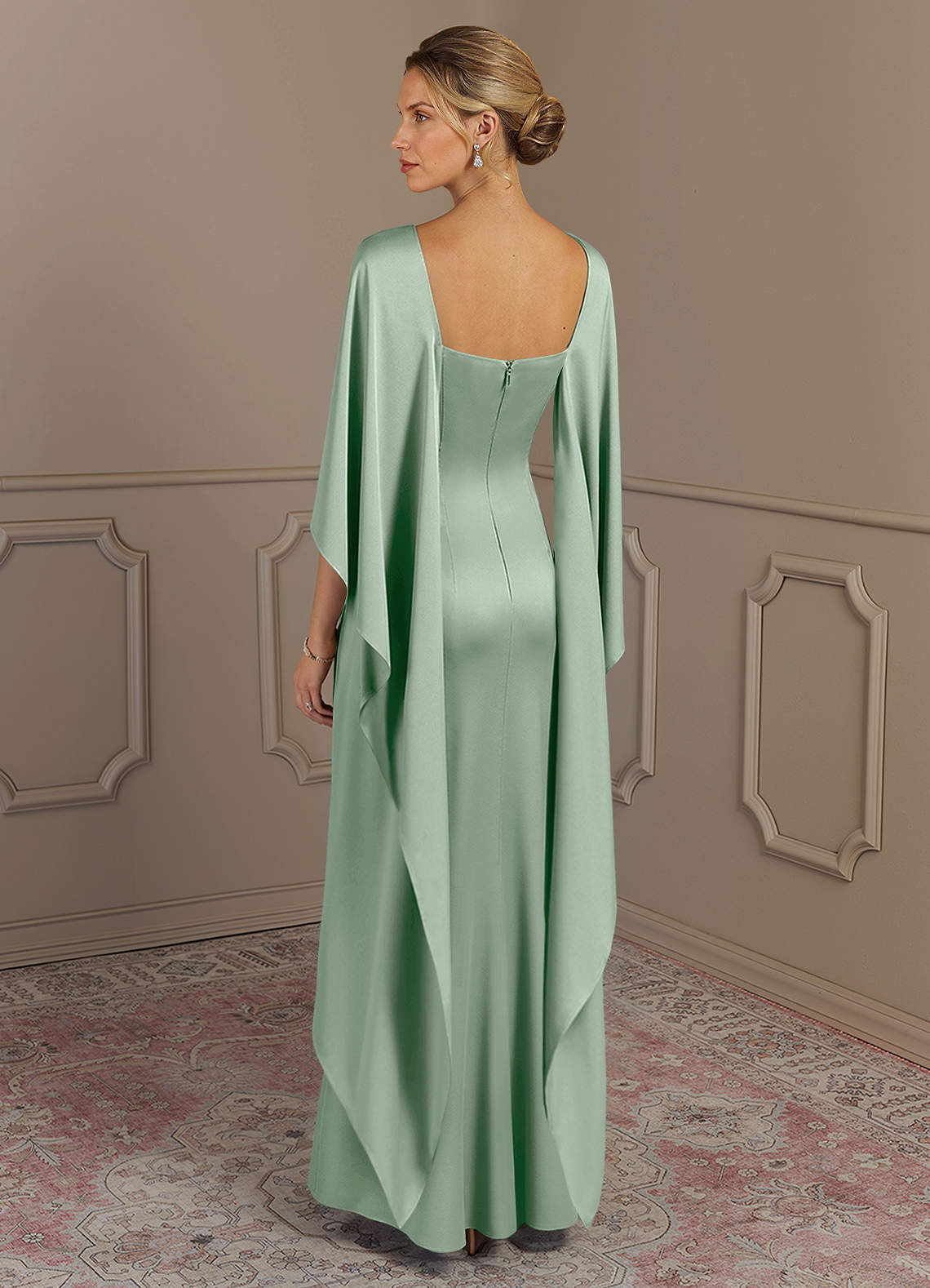 Azazie Eli Mother of the Bride Dresses Agave Sheath Boatneck Stretch Satin Dress image1