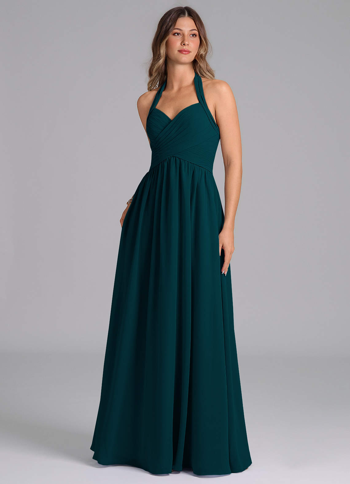 Azazie Darlyn Bridesmaid Dresses Pine A-Line Pleated Chiffon Dress image1