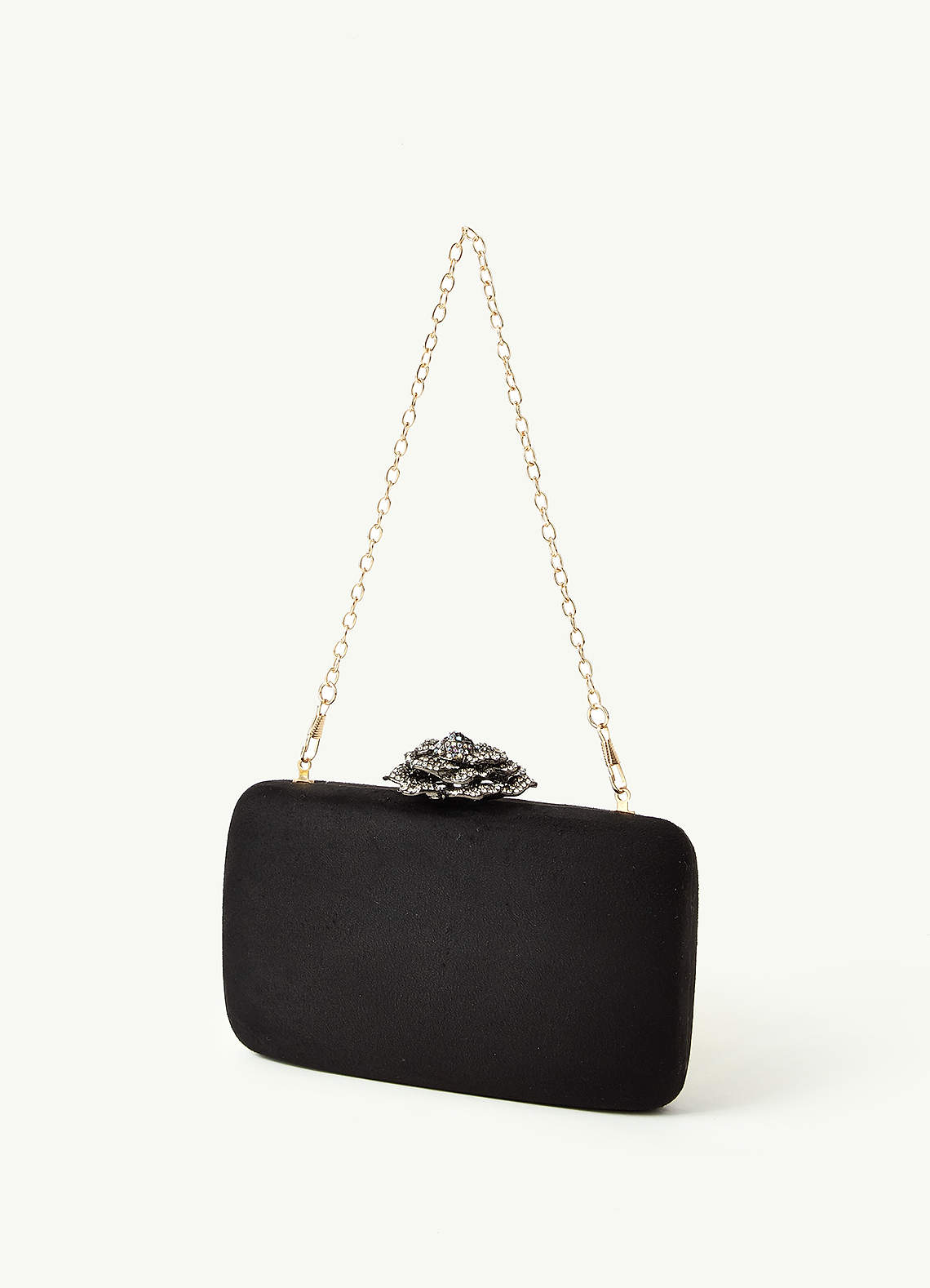 front Suede Crystal Rose Clutch Bag