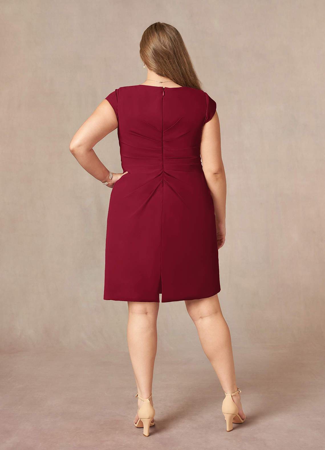 Azazie Nola Burgundy Sheath V-Neck Pleated Chiffon Dress Ready to Ship |  Azazie
