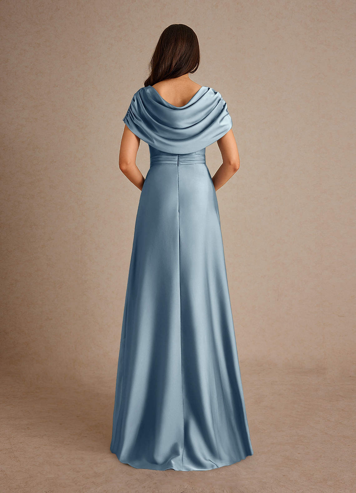 Azazie Branford Mother of the Bride Dresses Dusty Blue A-Line Pleated Stretch Satin Dress image2