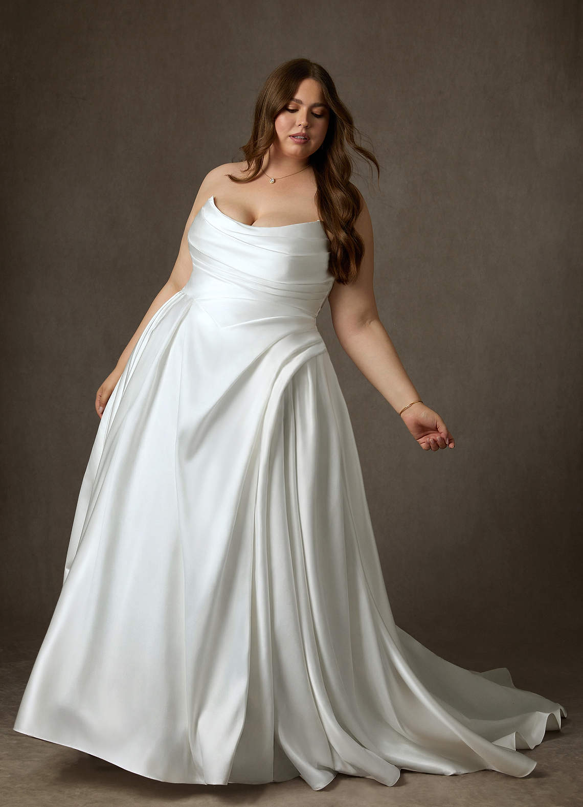 Azazie Adelise Wedding Dresses Diamond White Ball-Gown Strapless Satin Dress image13
