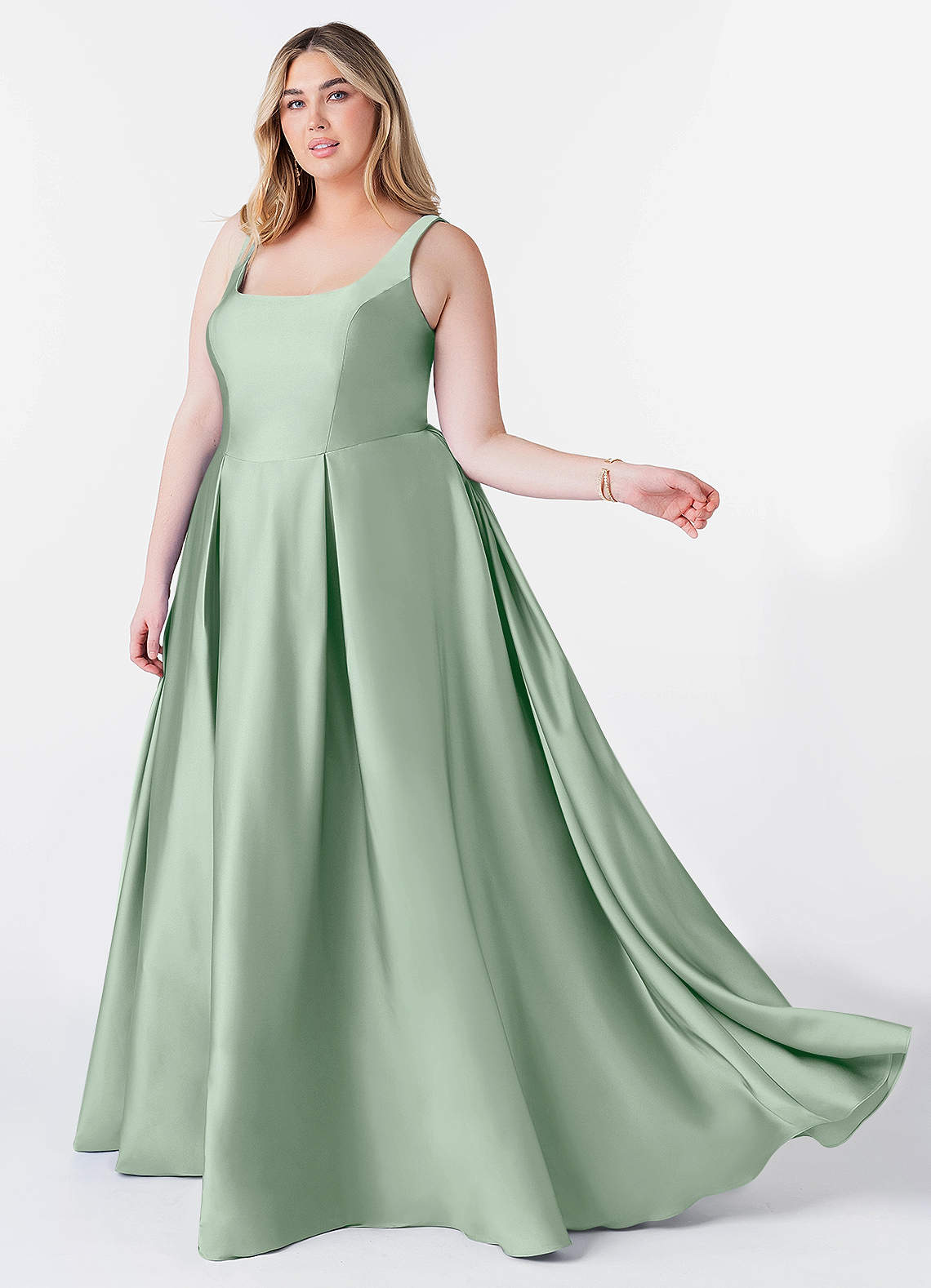 Azazie Neve Robes de demoiselle d'honneur Robe Princesse en Satin extensible avec poches Agave image8