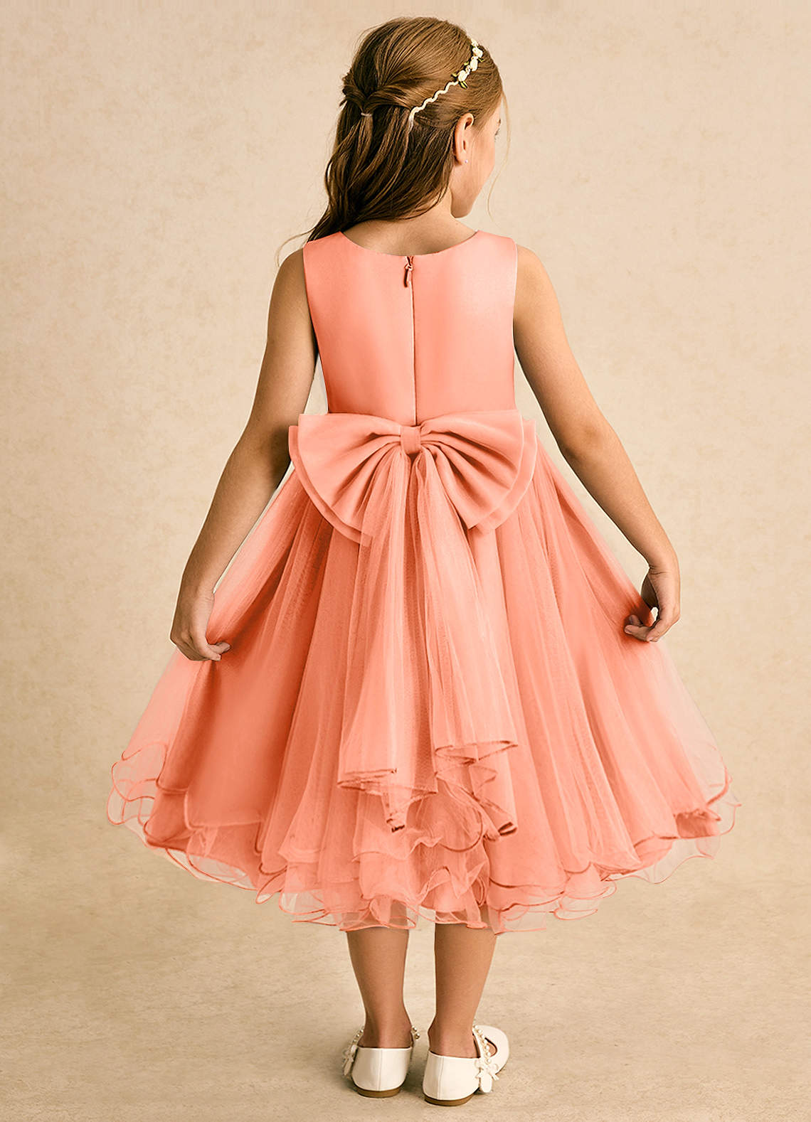 Azazie Lass vestidos de niña de las flores Vestido de Atardecer de Tul de Corte En A con Lazo image1
