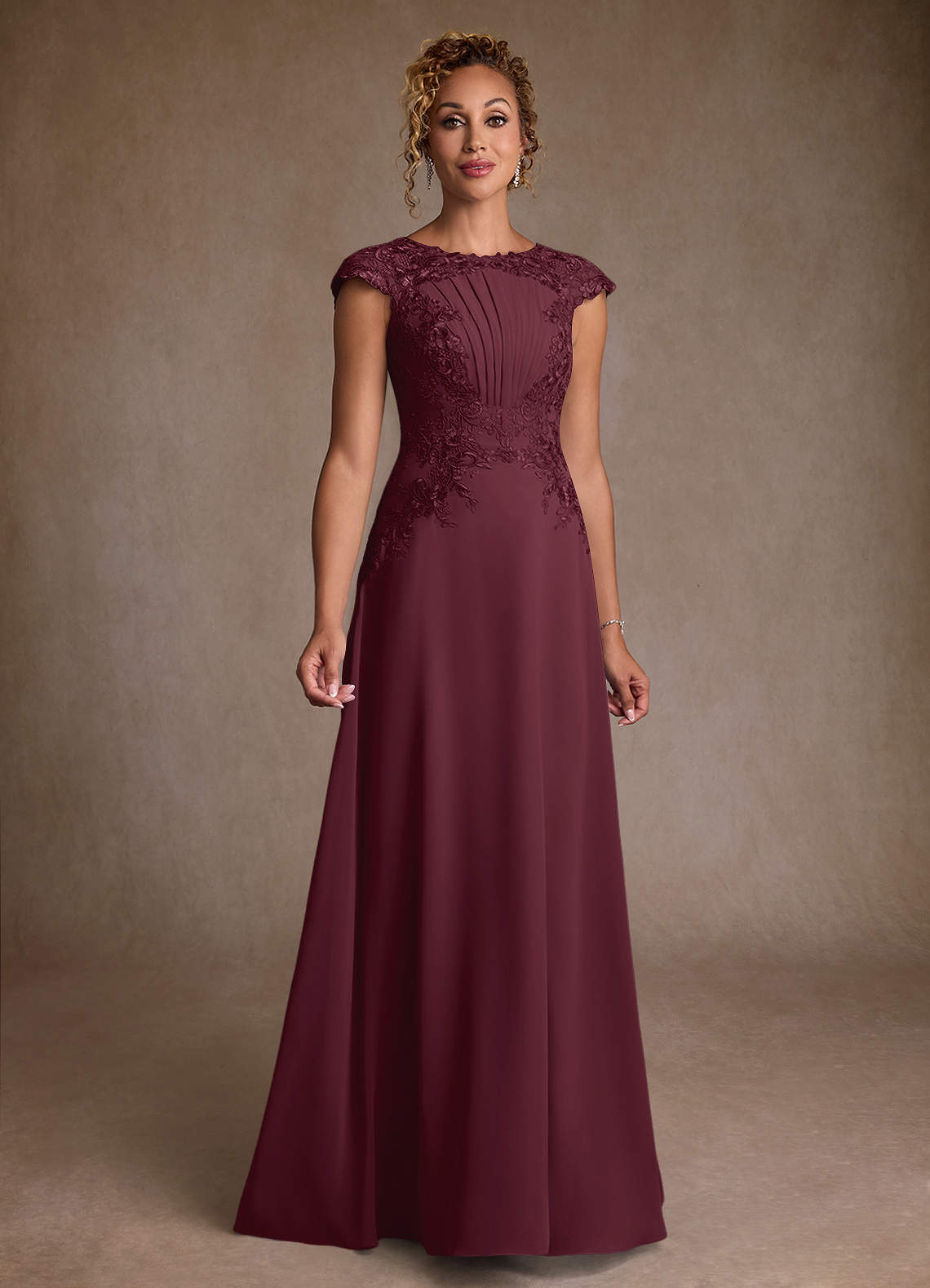 Azazie Christi Mother of the Bride Dresses Cabernet A-Line Lace Chiffon Dress image1
