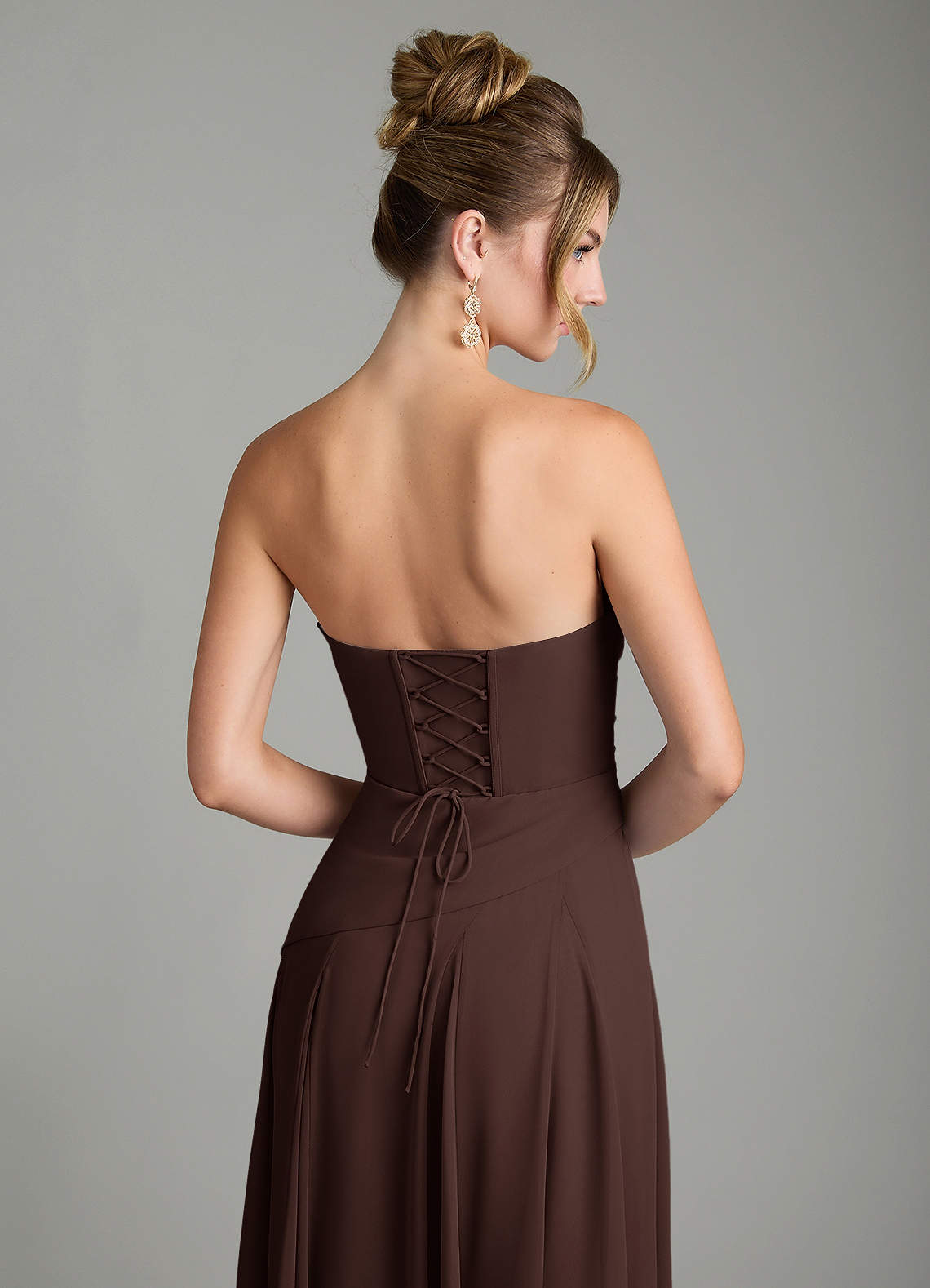 Azazie Gabriela Brautjungfernkleider Eine Linie Korsett Chiffon Kleid Ganache image10