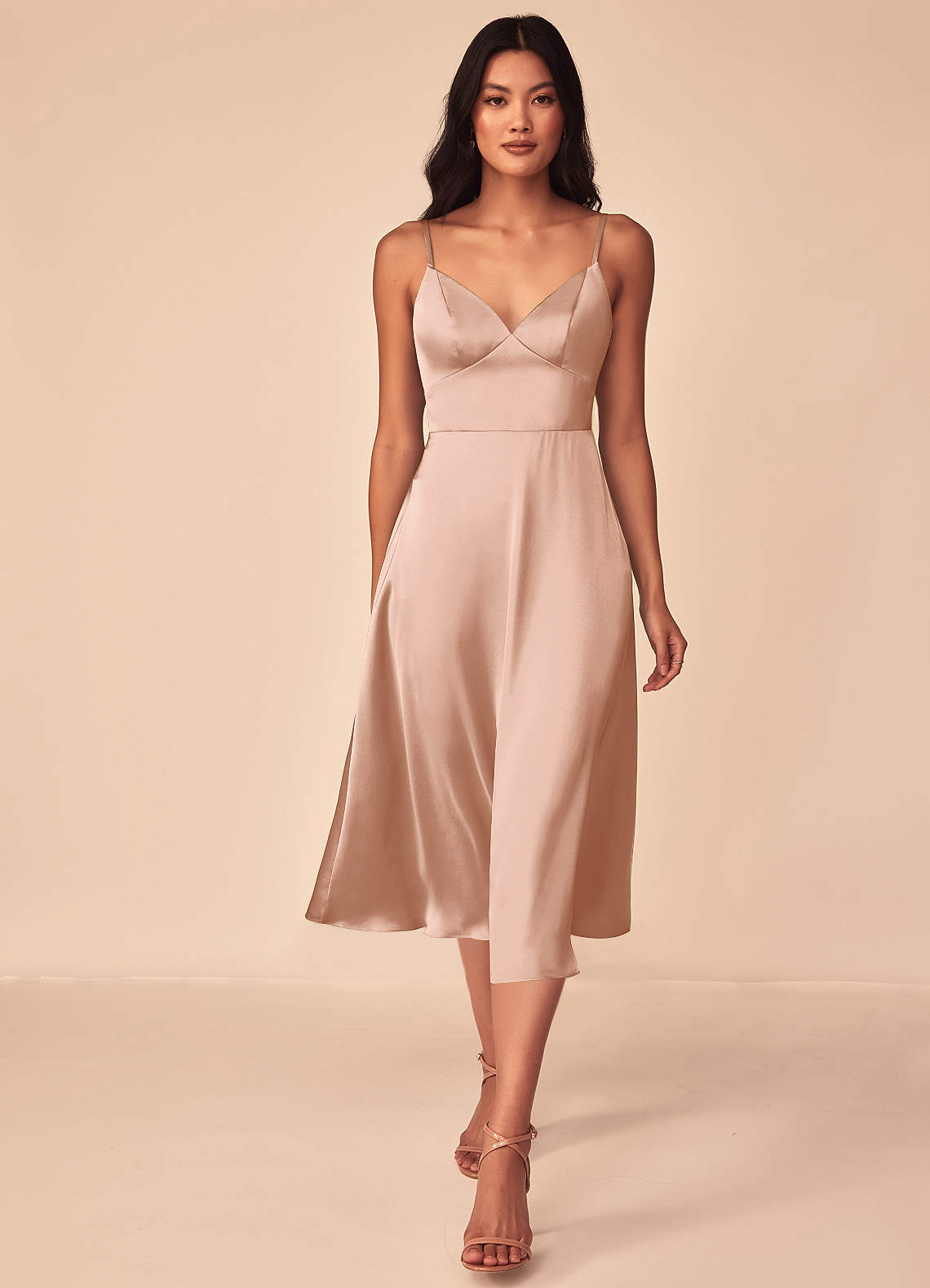 Azazie Dottie Bridesmaid Dresses Rose Gold A-Line Stretch Satin Dress image1