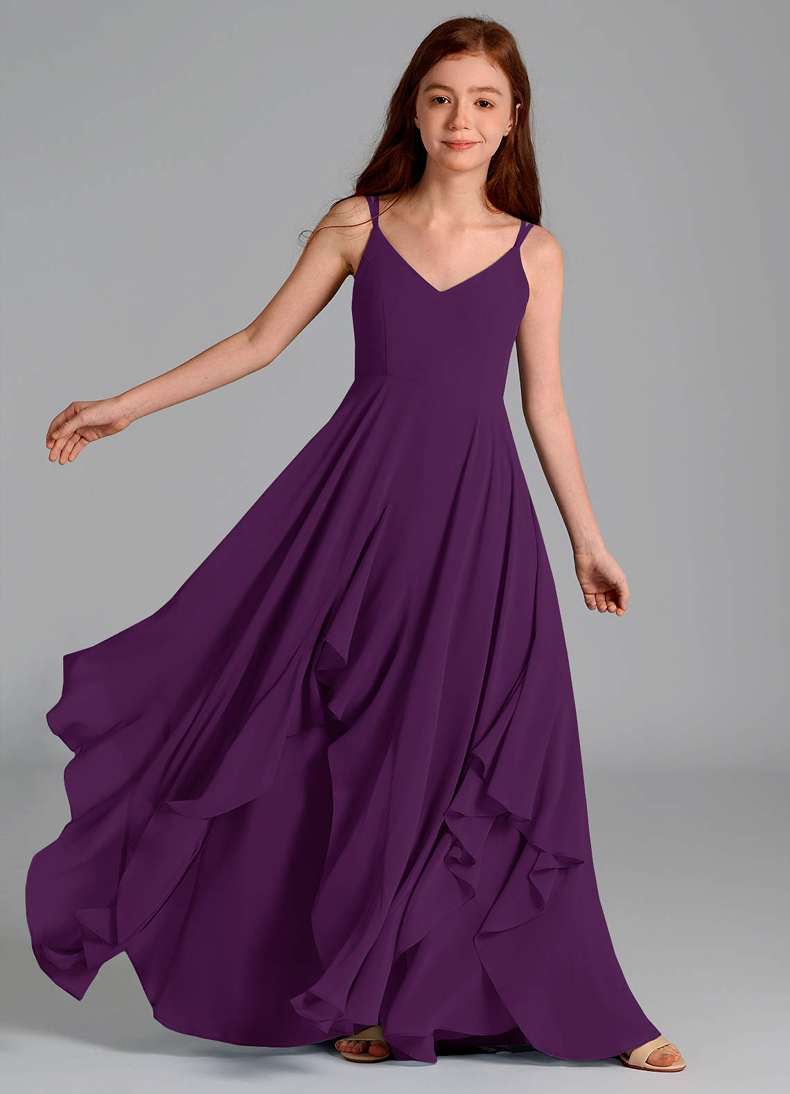 Azazie Karan Junior Abito A-Line in Chiffon Uva image1