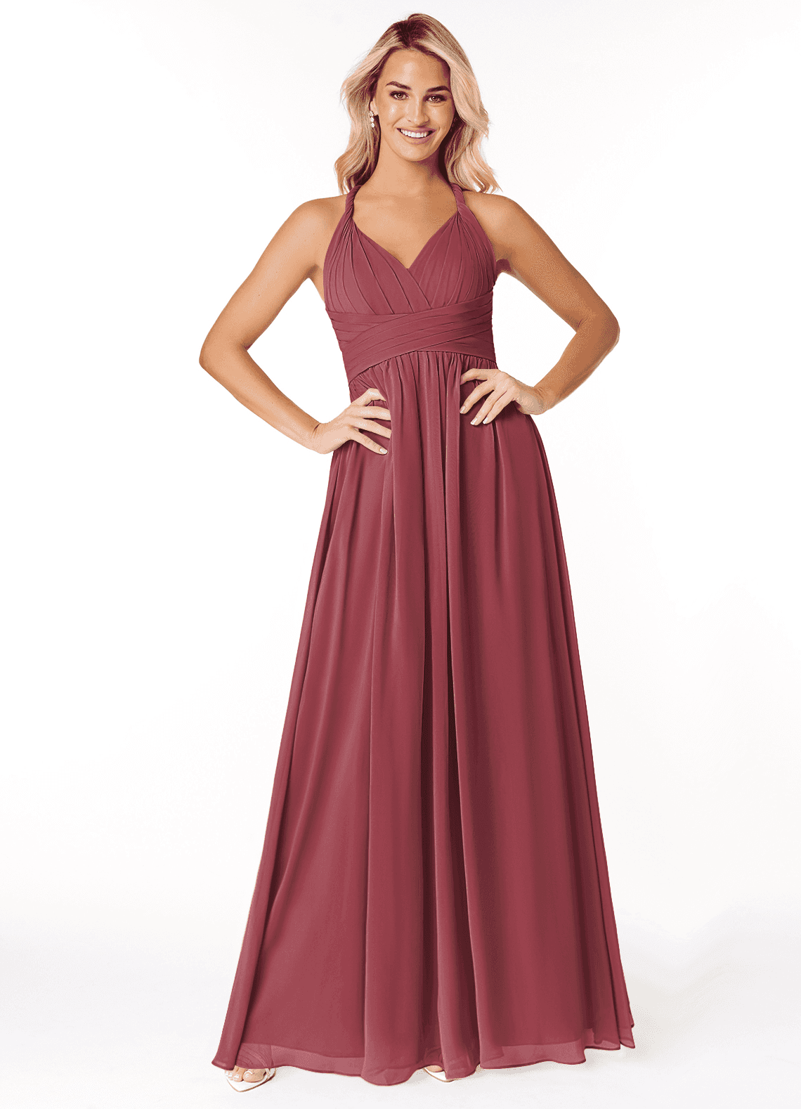 Azazie Ashia Abiti da Damigella Abito A-Line in Chiffon Plissettato Merlot image1