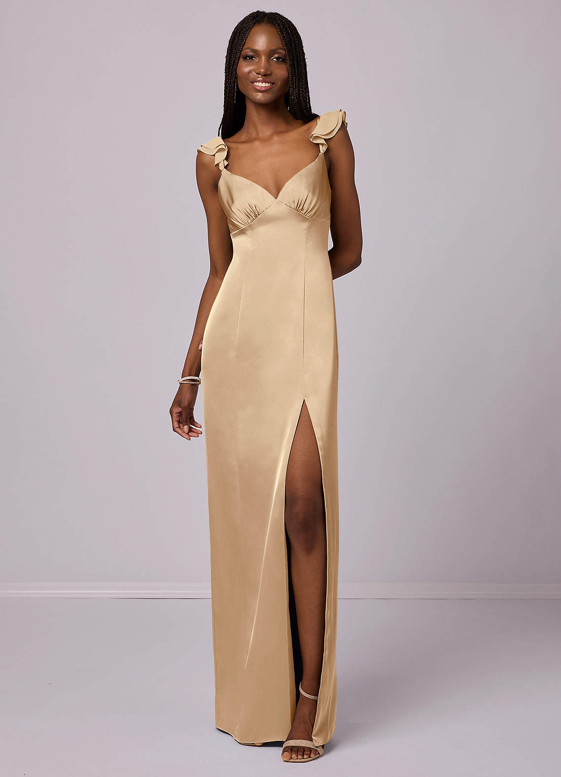 Barbie ♥ Azazie Bridesmaid Dresses Sheath Stretch Satin Floor-Length Dress image3