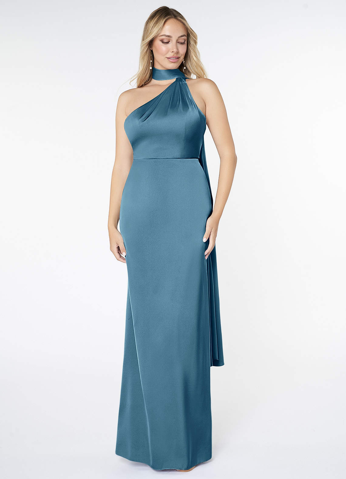 Azazie Kaylani At-home Try On Dresses Amethyst Mermaid High Neck Stretch Satin Dress image1