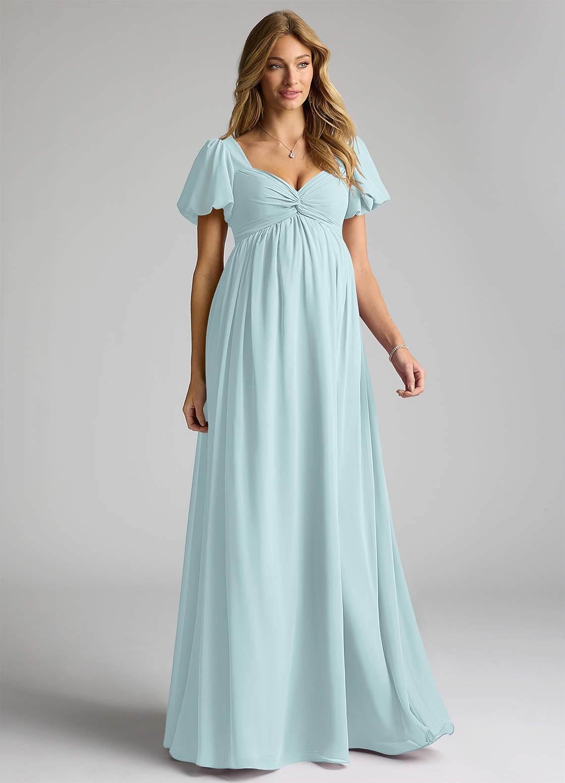 Azazie Madisynn Maternity Bridesmaid Dresses Bow Chiffon Floor-Length Dress image1