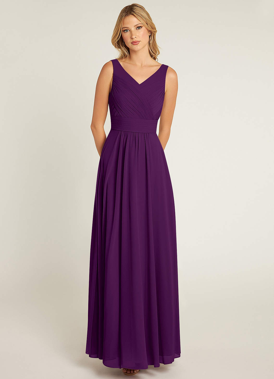 Azazie Pierrette Bridesmaid Dresses Grape A-Line Pleated Chiffon Dress image1