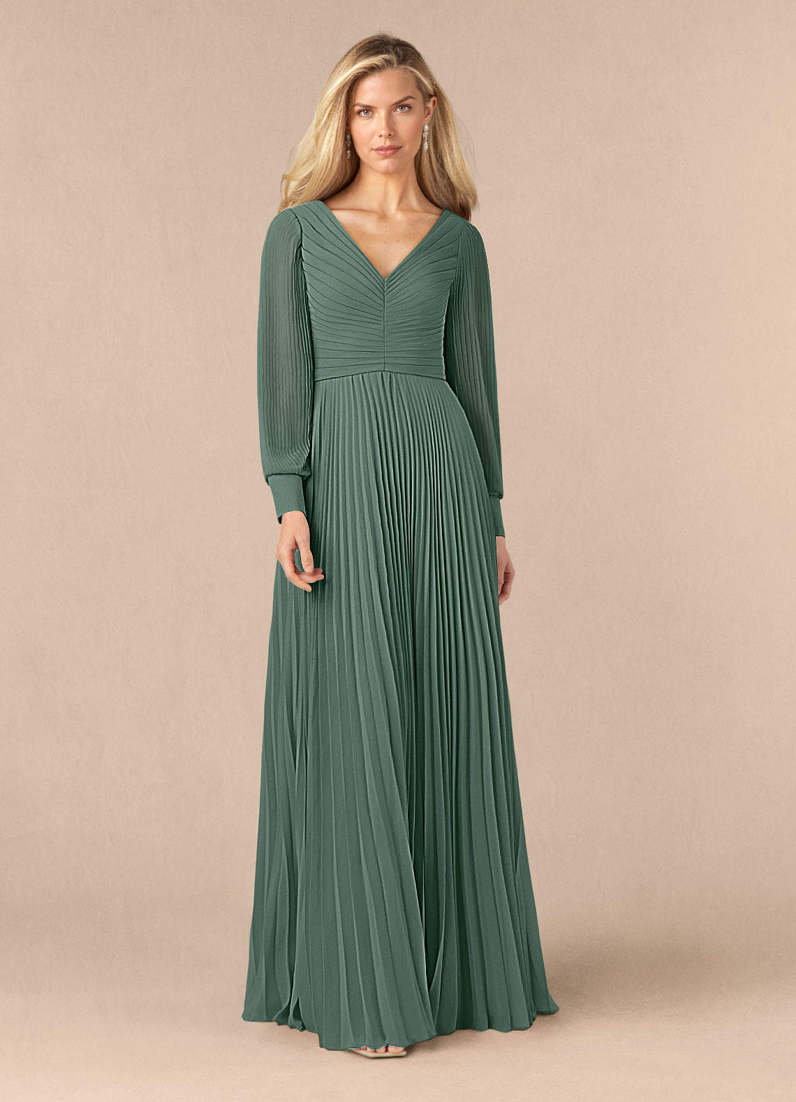 Azazie Zina Mother of the Bride Dresses Sea Moss A-Line Pleated Chiffon Dress image1