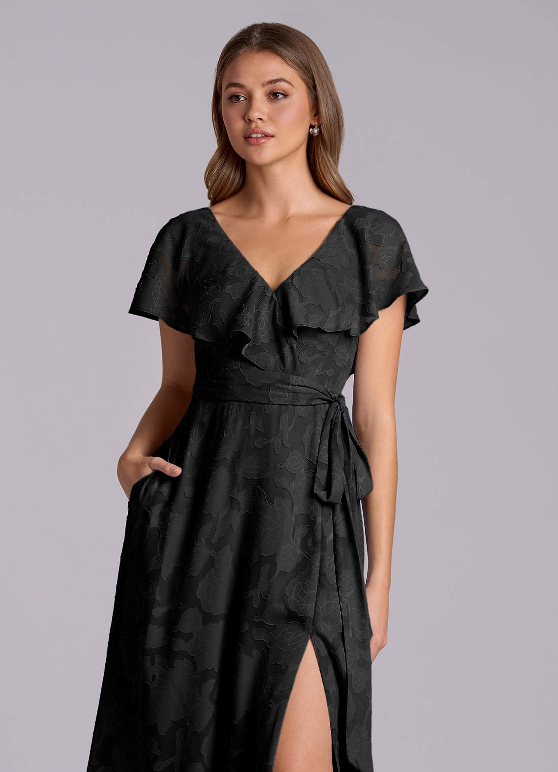 Azazie Lainey Kotona sovitettavat mekot A-linja taskuilla Floral Burnout Lattian pituus Pukeutua image6