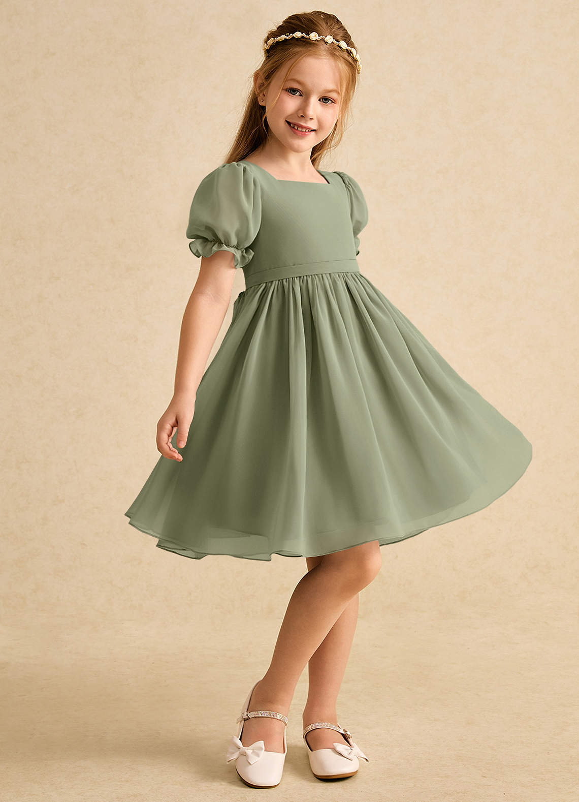 Azazie Jolie Pistachio A-Line with Sleeves Chiffon Dress | Azazie Azazie Jolie Pistachio A-Line with Sleeves Chiffon Dress | Azazie