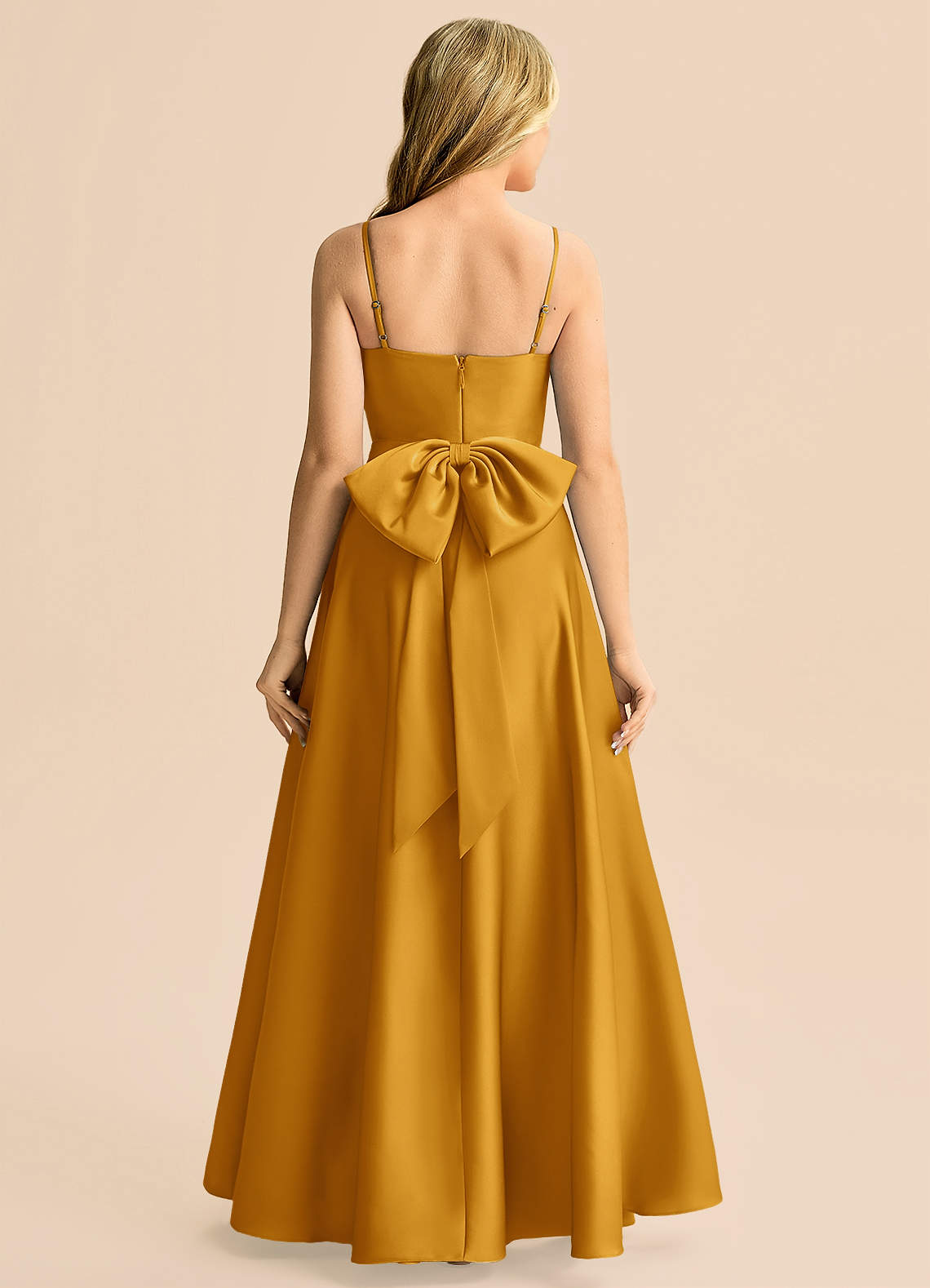 Azazie Rumi Junior Klä av A-Line i Stretch Satin Plisserad image1