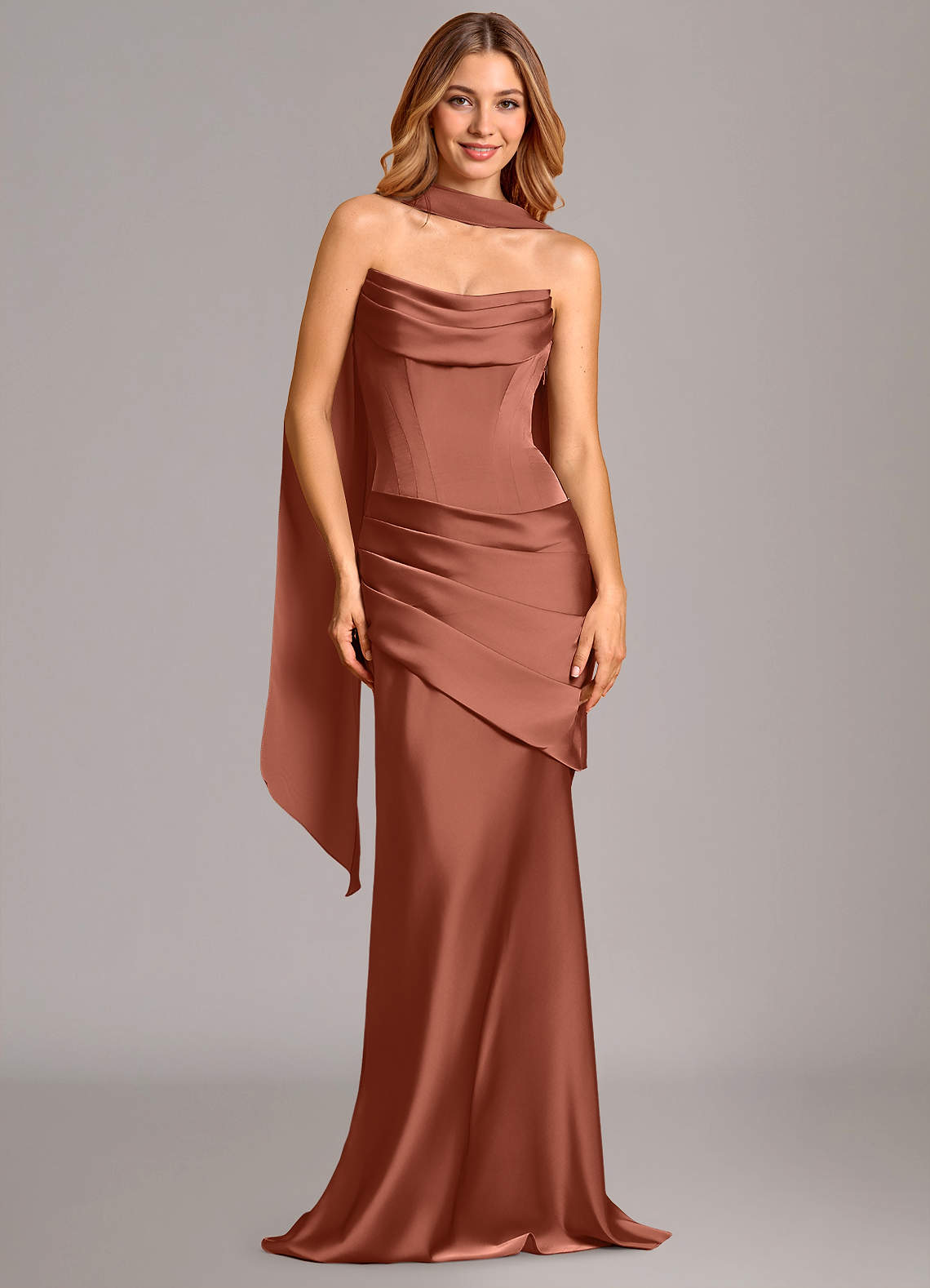 Azazie Pelagia Bridesmaid Dresses Auburn Mermaid Corset Stretch Satin Convertible Dress image1
