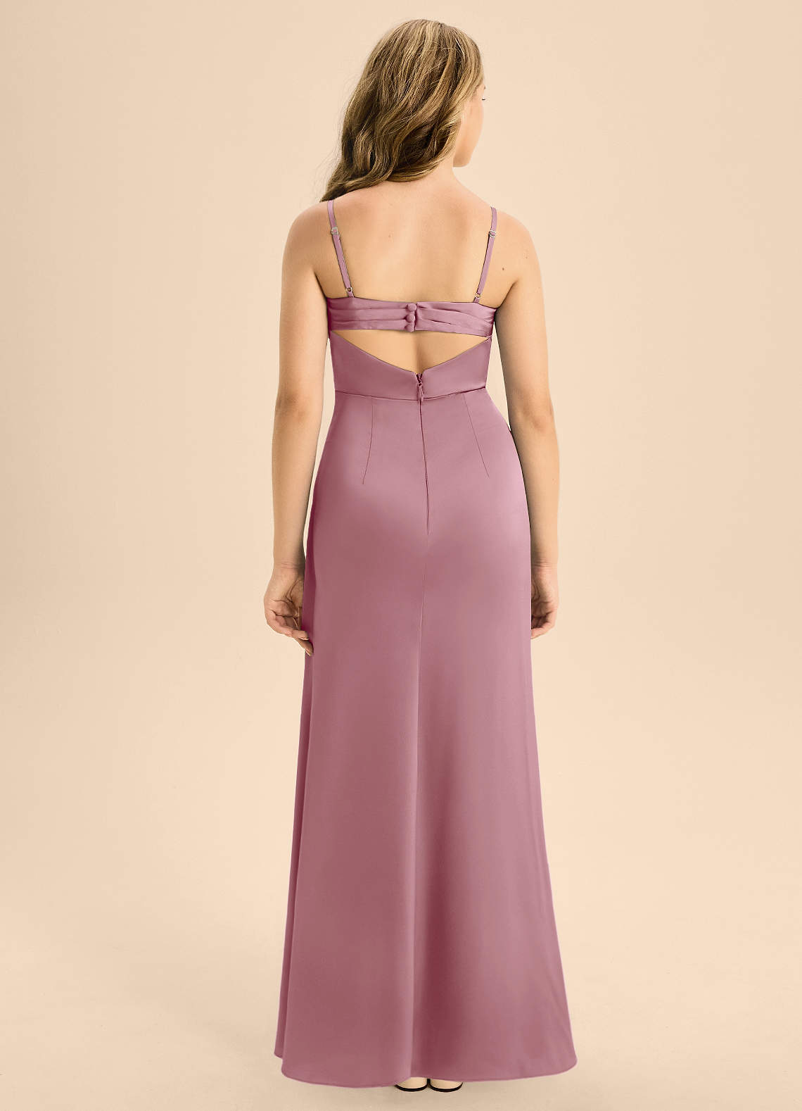 Azazie Renna Junior Vestido de Malva Vintage de Satén Elástico de Corte en A con Plisado image1