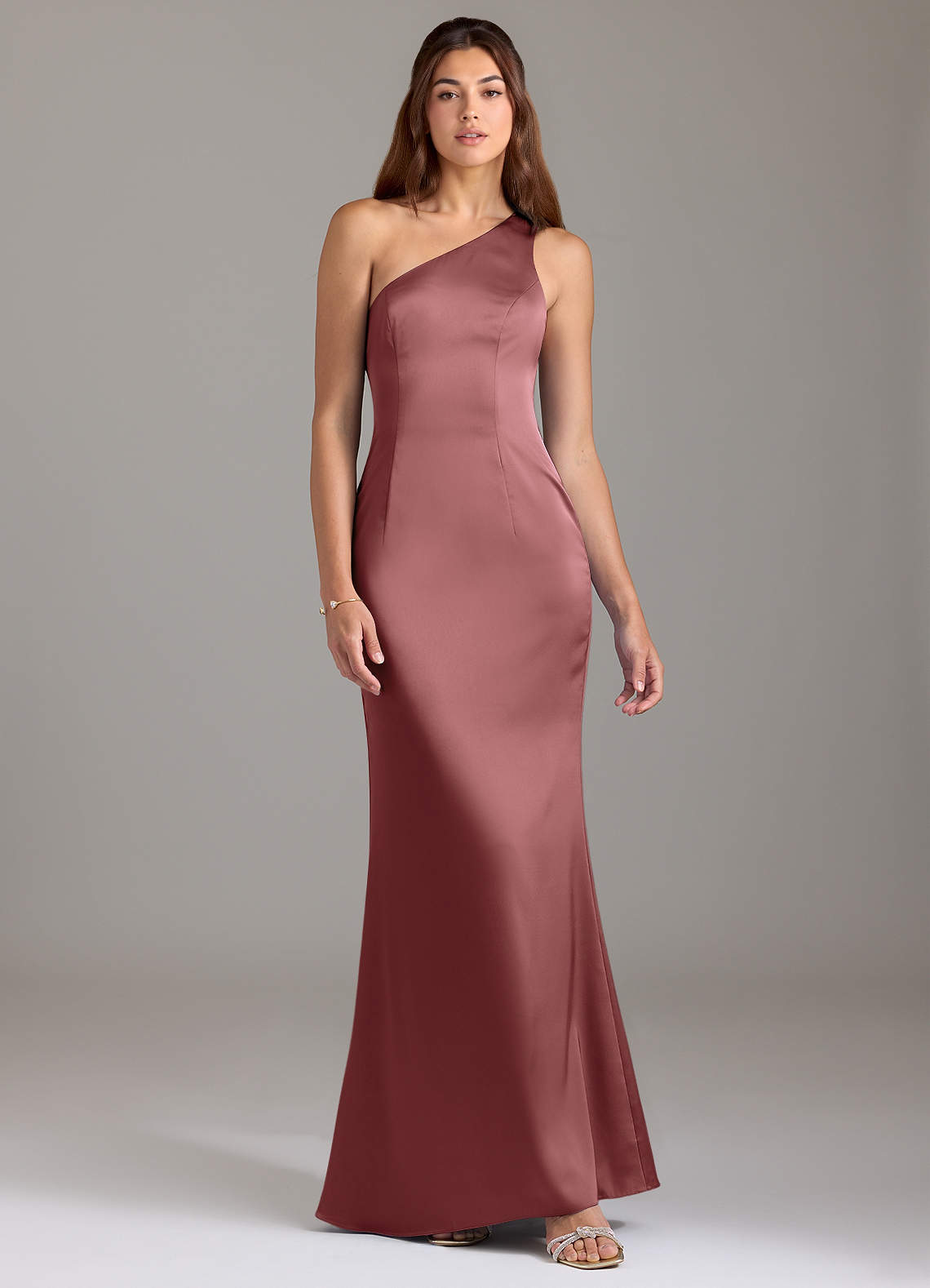 Azazie Arleth Bridesmaid Dresses Amethyst A-Line One Shoulder Stretch Satin Dress image1