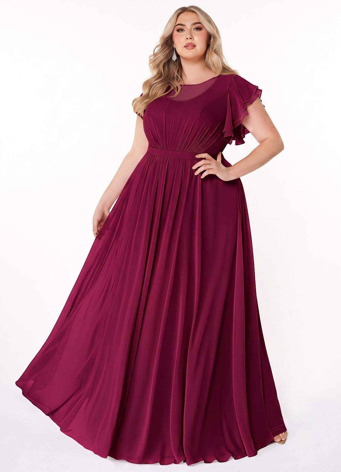 Azazie Daphne Modest Bridesmaid Dresses A-Line Ruffled Chiffon Floor-Length Dress image5