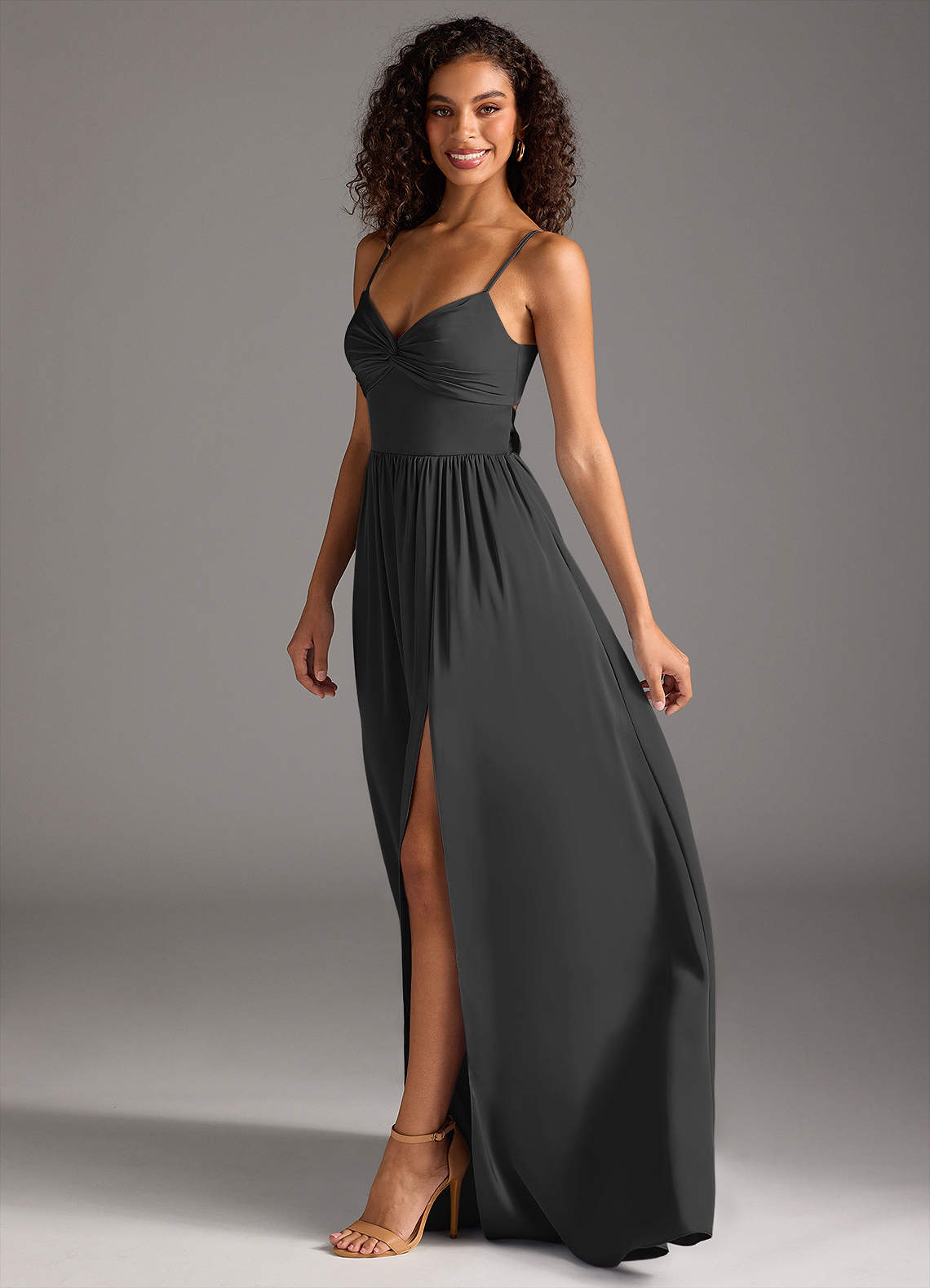 Azazie Zeya Bridesmaid Dresses Black A-Line Pleated Stretch Satin Dress image6