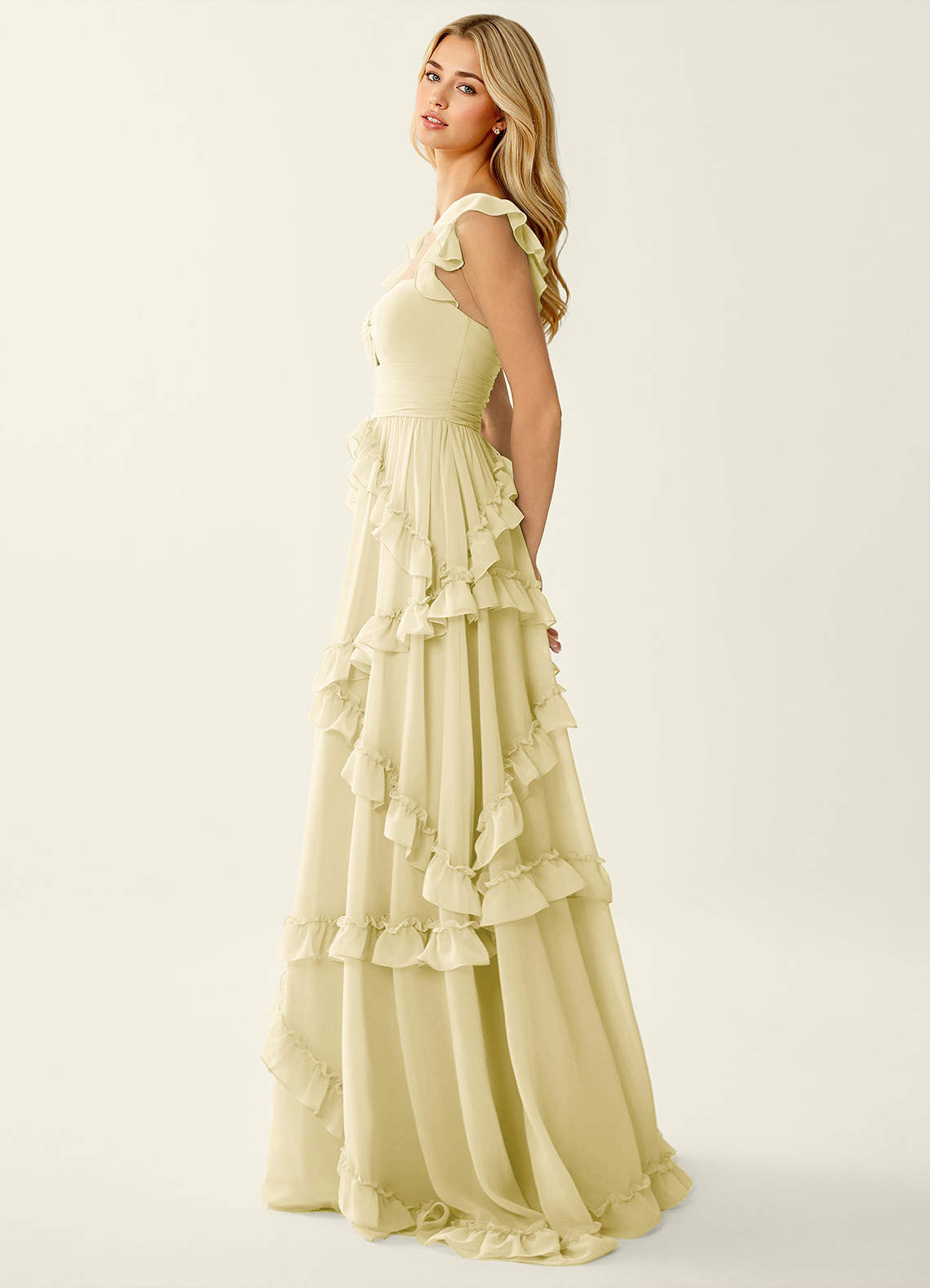 Mirabelle Lemon Sorbet Chiffon Corset Lace Up Back Ruffled Prom