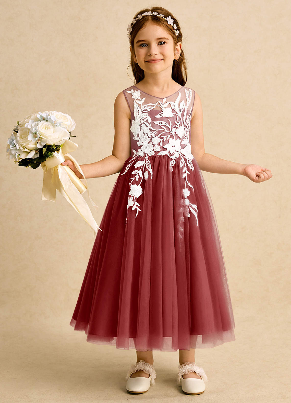 Azazie Sundae Blumenmädchenkleider Ballkleid Spitze Kleid Rost image1