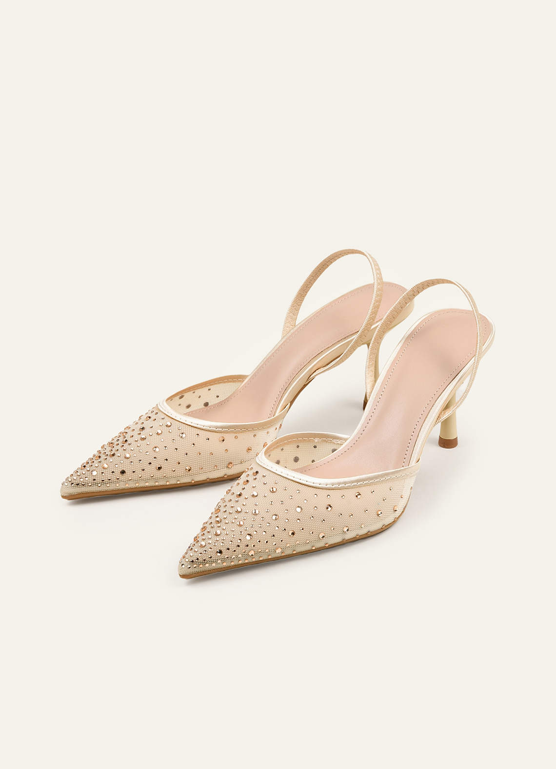 front Rhinestone Mesh Slingback Heels