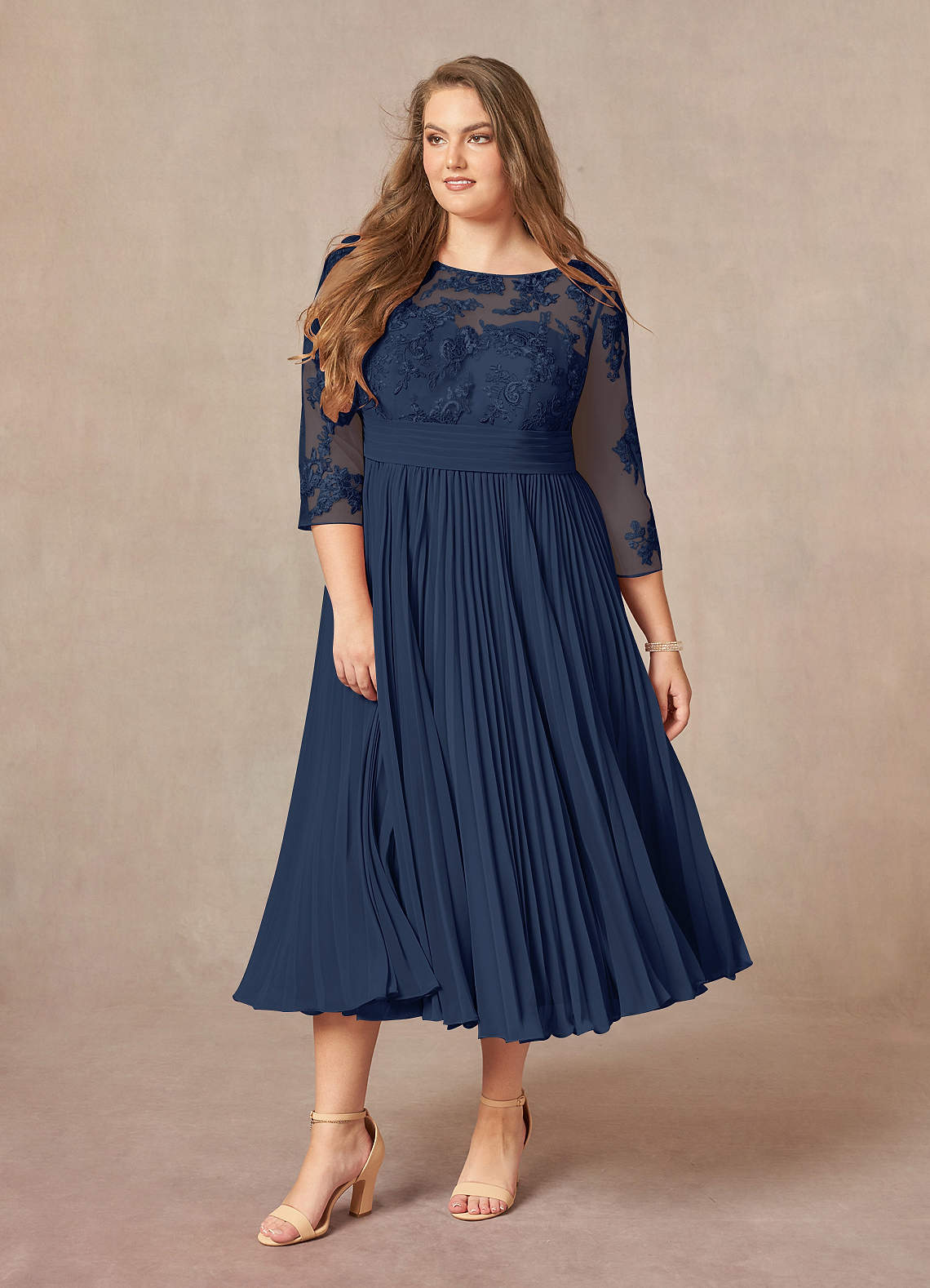 Azazie Tutu Mother of the Bride Dresses Dark Navy A-Line Boatneck Lace Chiffon Dress image2