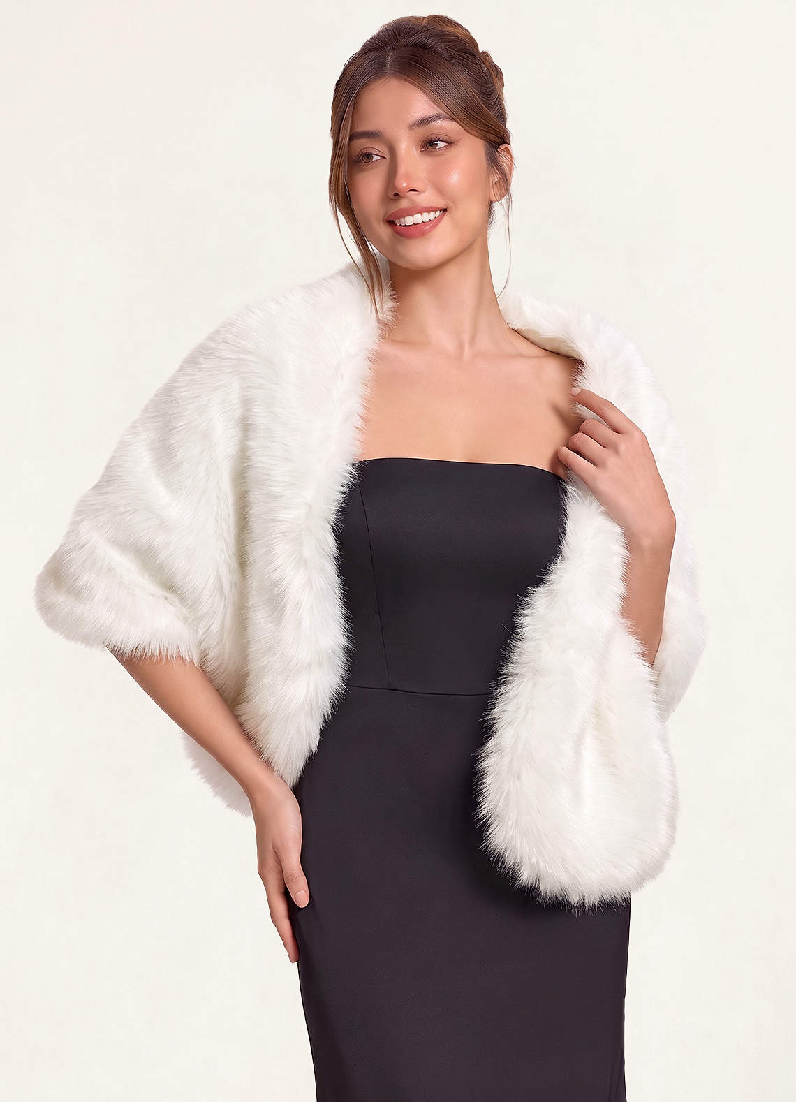 front Luxurious Faux Fur Evening Stole Wrap