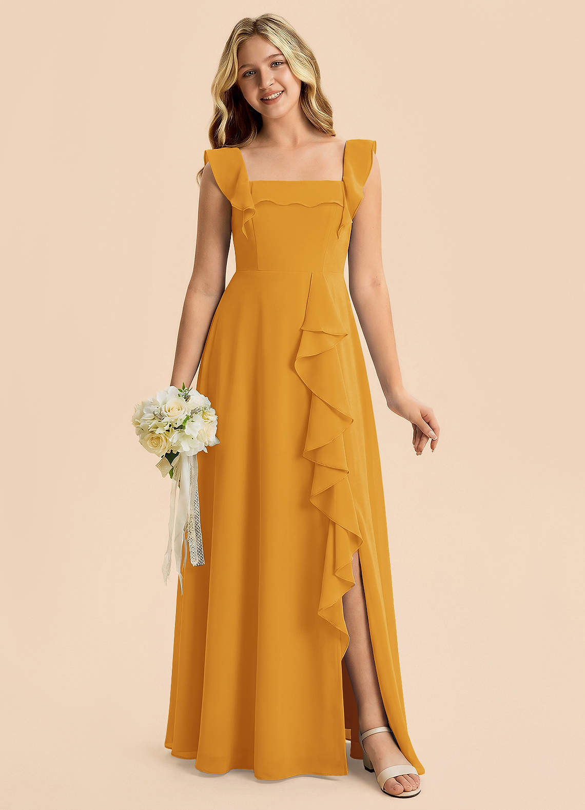 Azazie Nori Junior Bridesmaid Dress in Butterscotch