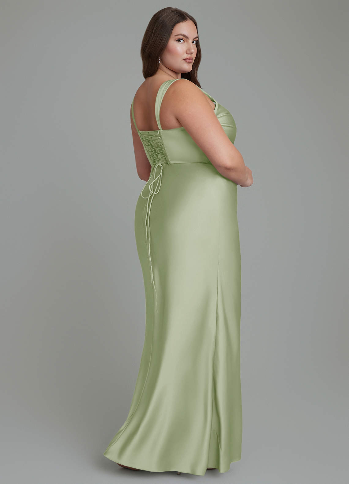 Azazie Agustina Bridesmaid Dresses Dusty Sage Mermaid Corset Stretch Satin Dress image7