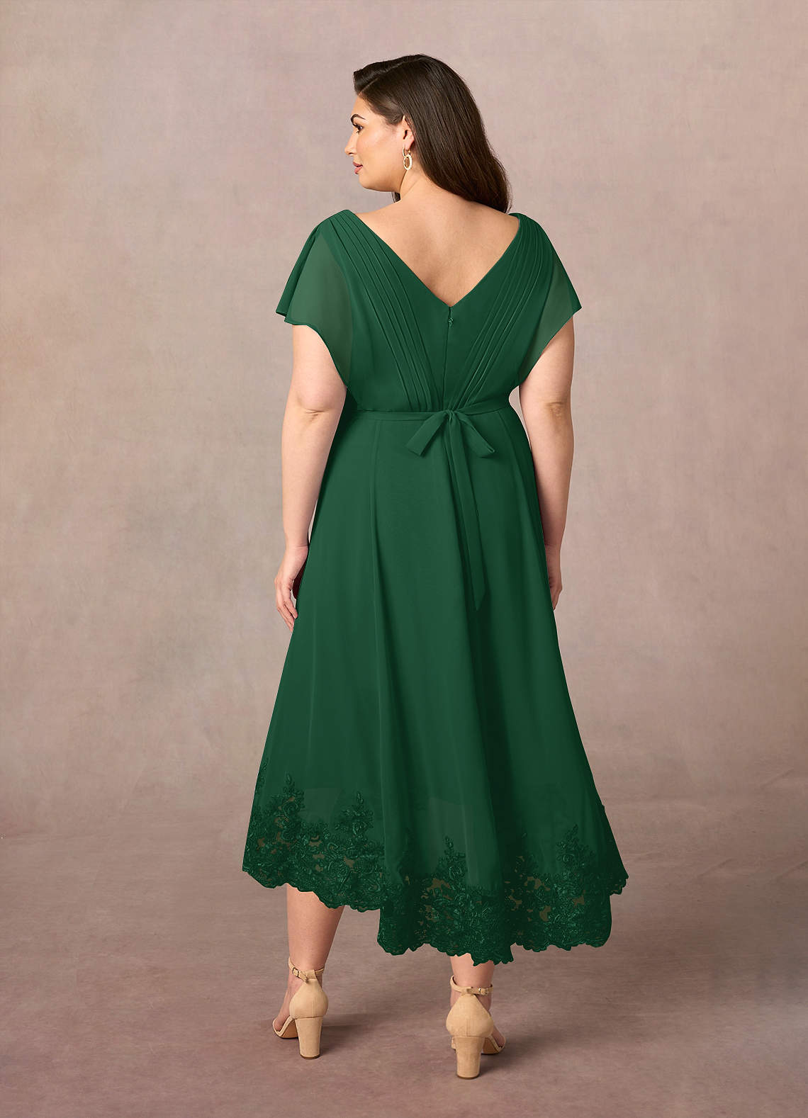 Azazie Plus Size A-Line/Princess V-Neck Asymmetrical Lace Mother of the Bride or Groom Dresses - Dark Green
