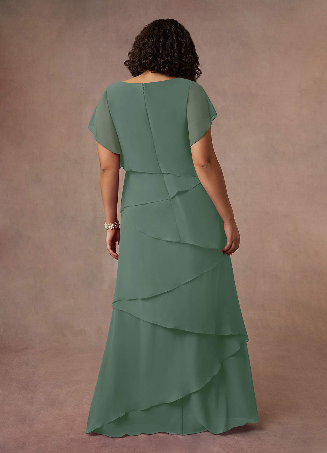 Azazie OHara Mère de la mariée Robes Robe Trapèze en Mousseline de soie Col V Eucalyptus image4