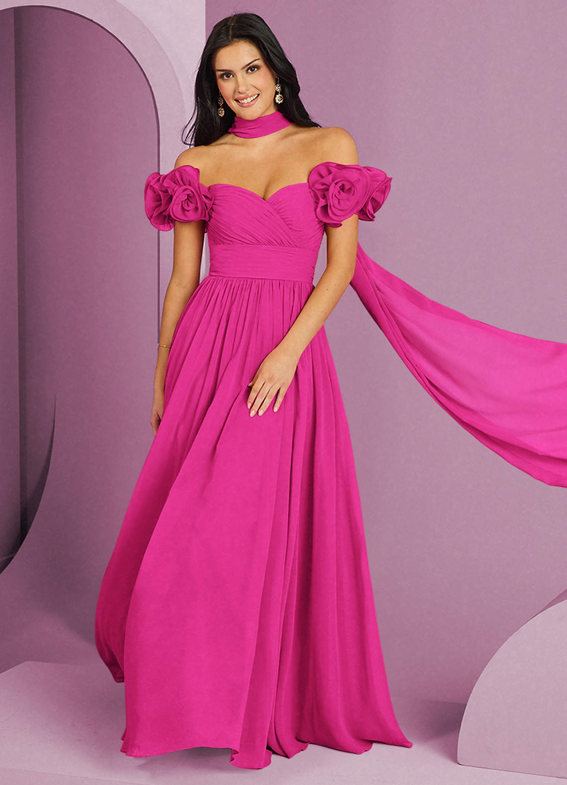 Barbie ♥ Azazie Vestidos de damas de honor Vestido de Barbie Rosa de Gasa de Corte en A Convertible con Vestidos sin tirantes image1