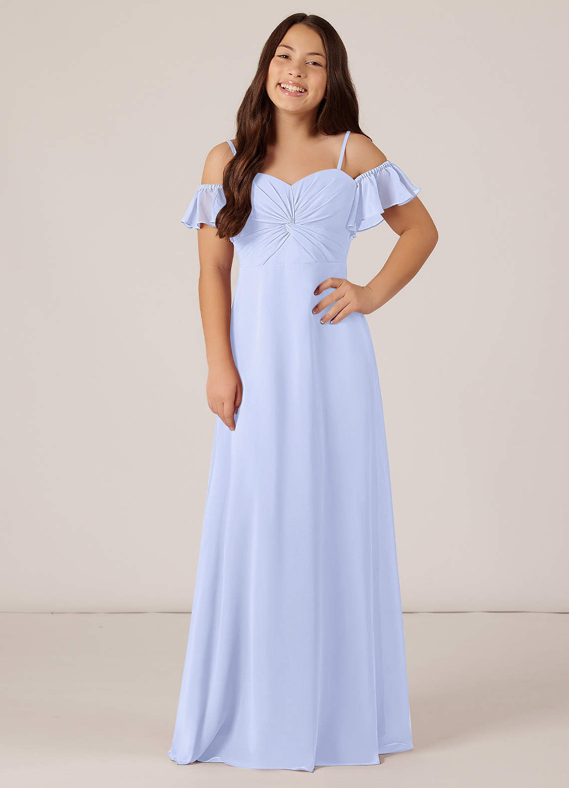 Azazie Juna Junior Robe Trapèze en Mousseline de soie Épaule décolletée Lavande image1