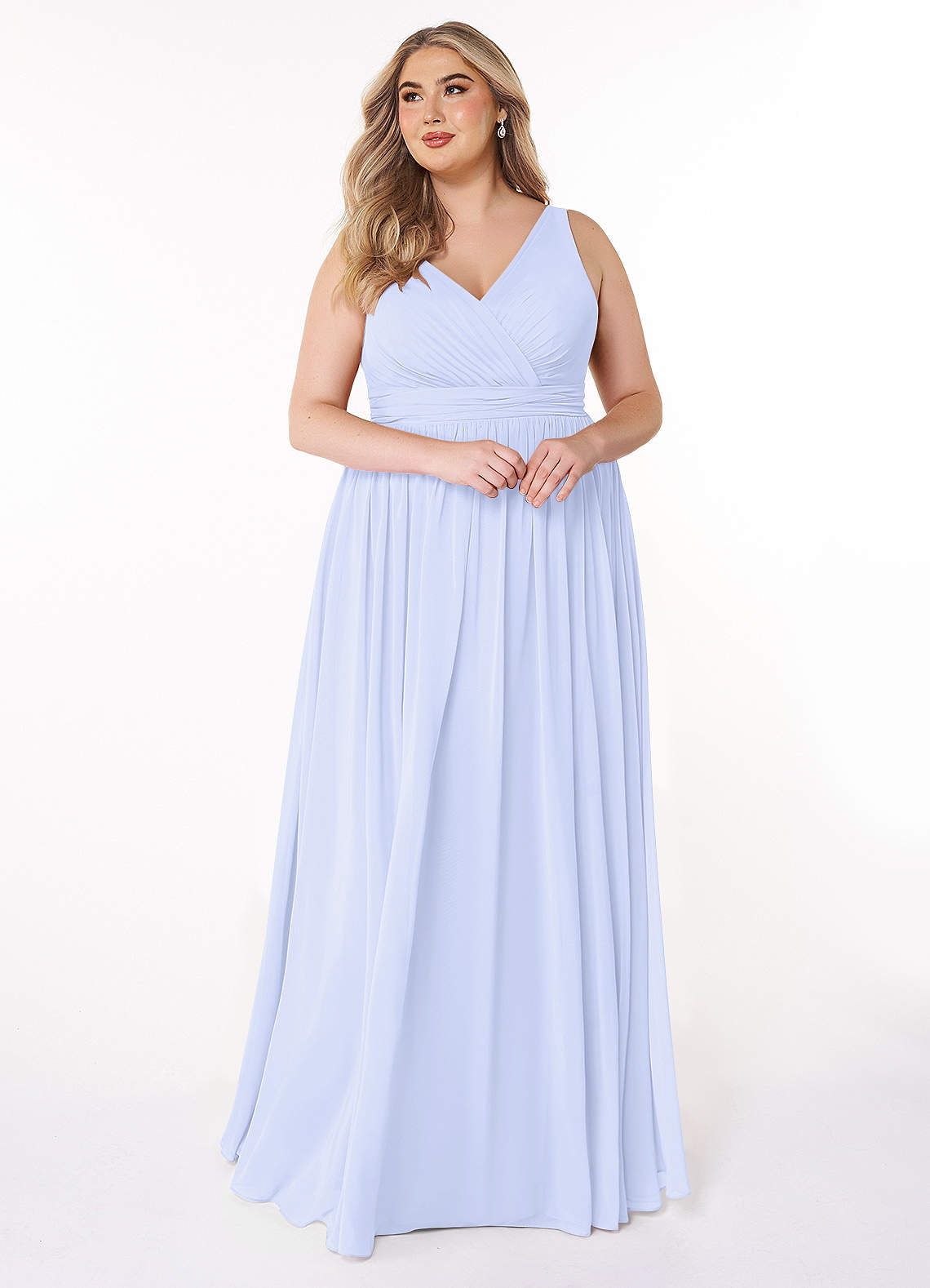 Azazie Kora Vestidos de damas de honor Vestido de Lavanda de Gasa de Corte en A con Plisado image9