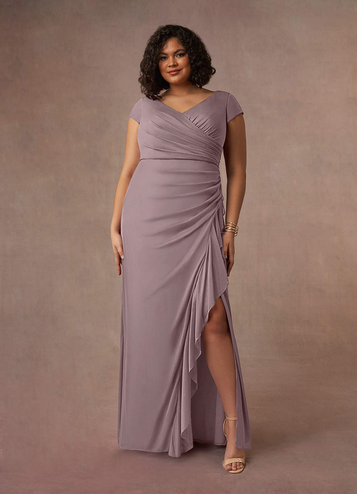 Azazie Roya Mother of the Bride Dresses Dusk Mermaid V-Neck Pleated Mesh Dress image6