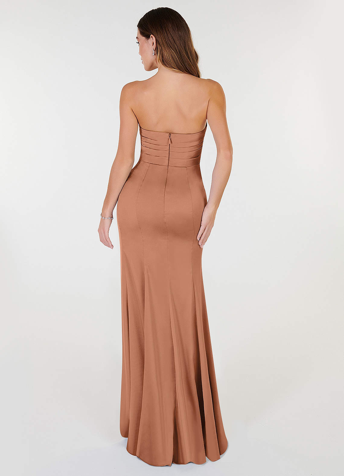 Off-the-shoulder Acetate Satin Pleated Dress Bronzer