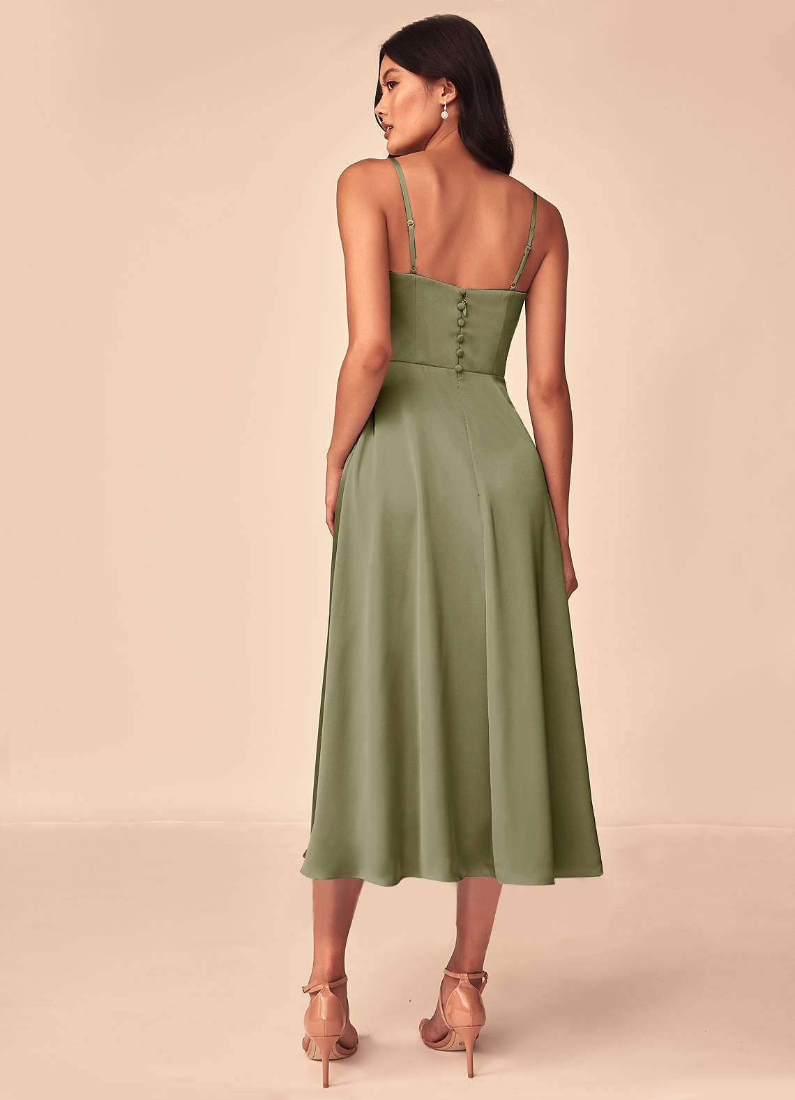 Pistachio Azazie Dottie Stretch Satin Dress Bridesmaid Dresses | Azazie