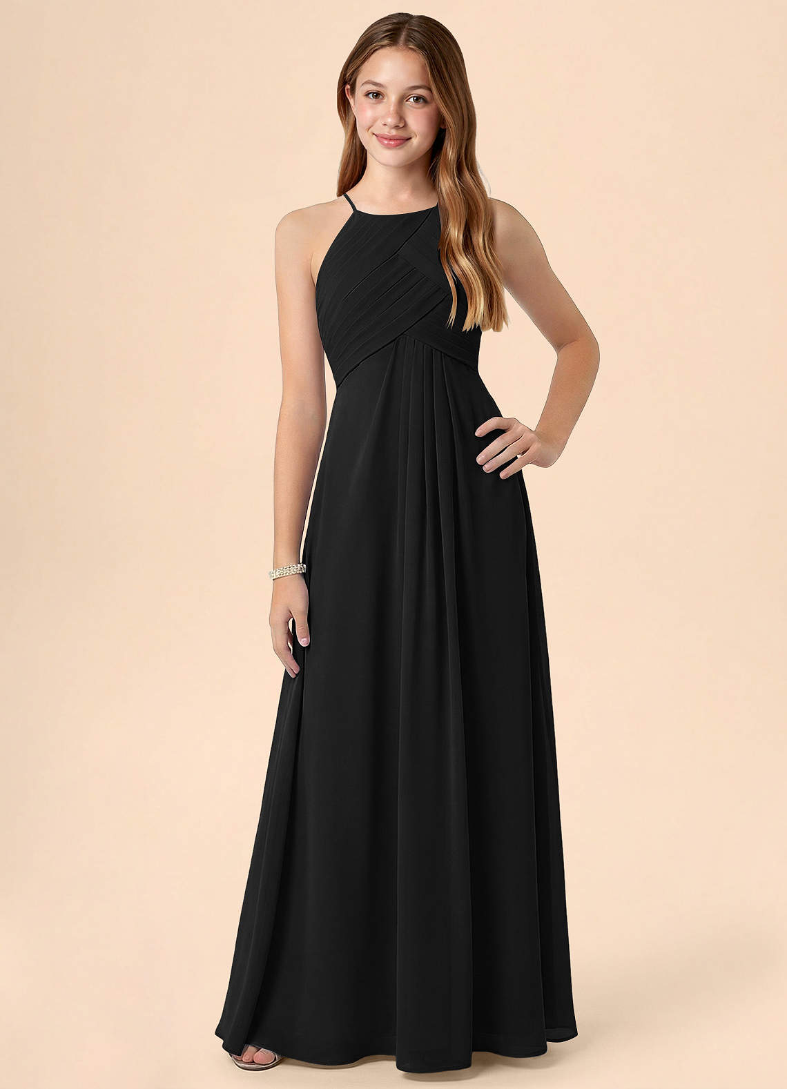 ginny bridesmaid dress Azazie A-Line/Princess Halter Neck Floor-Length Chiffon Junior Dresses Size AUS:XL length bridesmaid dress in vertical stripe dress Dusty Blue Bridesmaid Dress